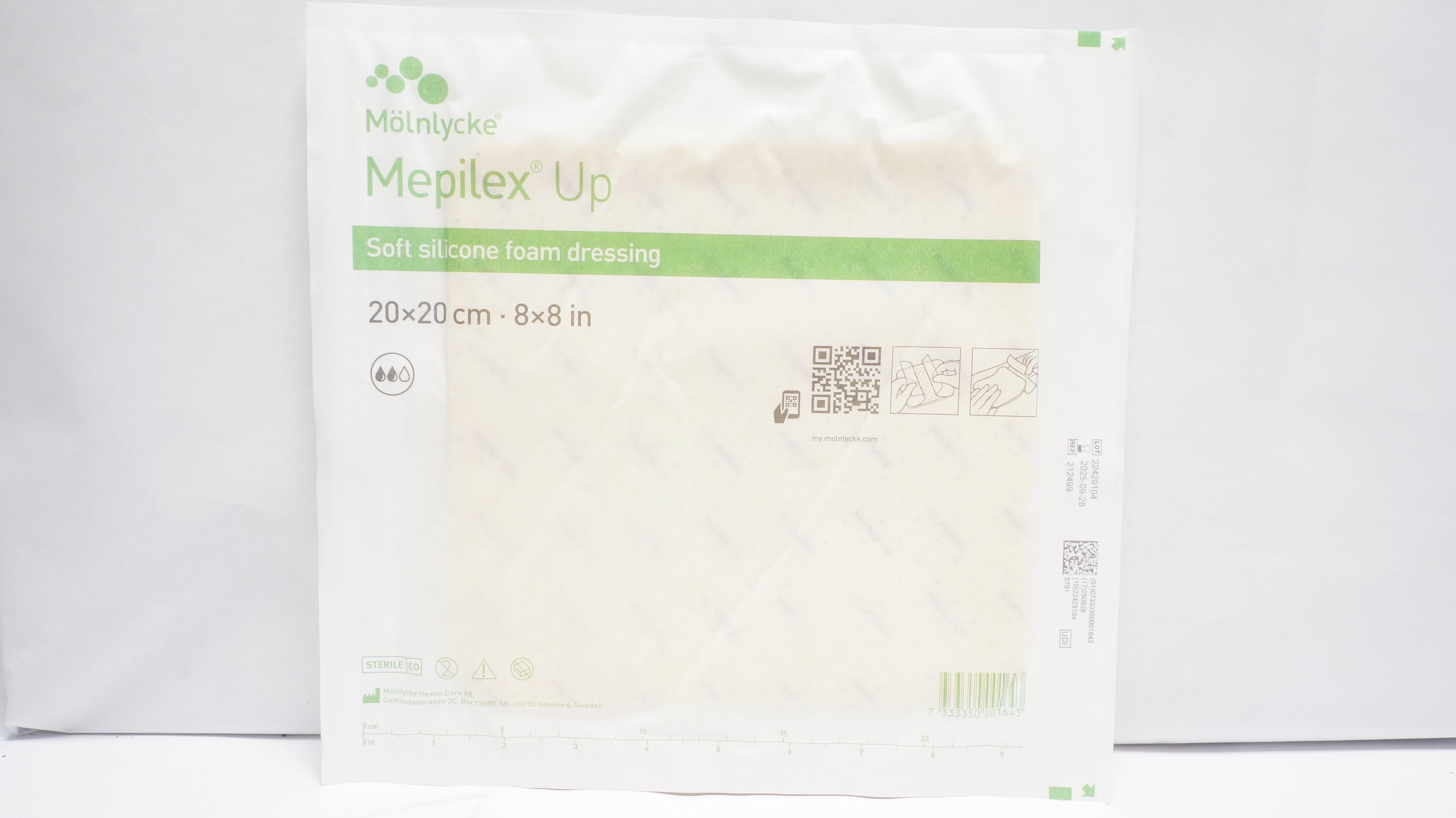 Mölnlycke 212499 Mepilex Up Soft Silicone Foam Dressing 8x8In
