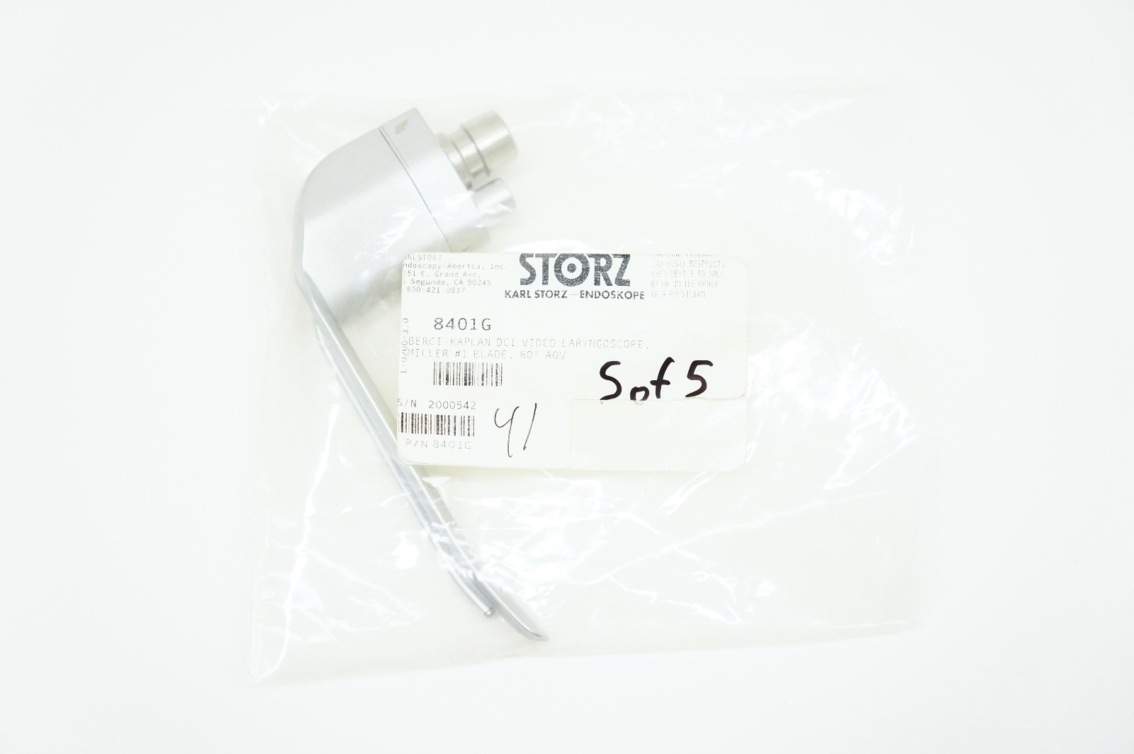 Karl Storz 8401G Berci-Kaplan DCI Video Laryngoscope Miller 1 Blade 60degree AOV