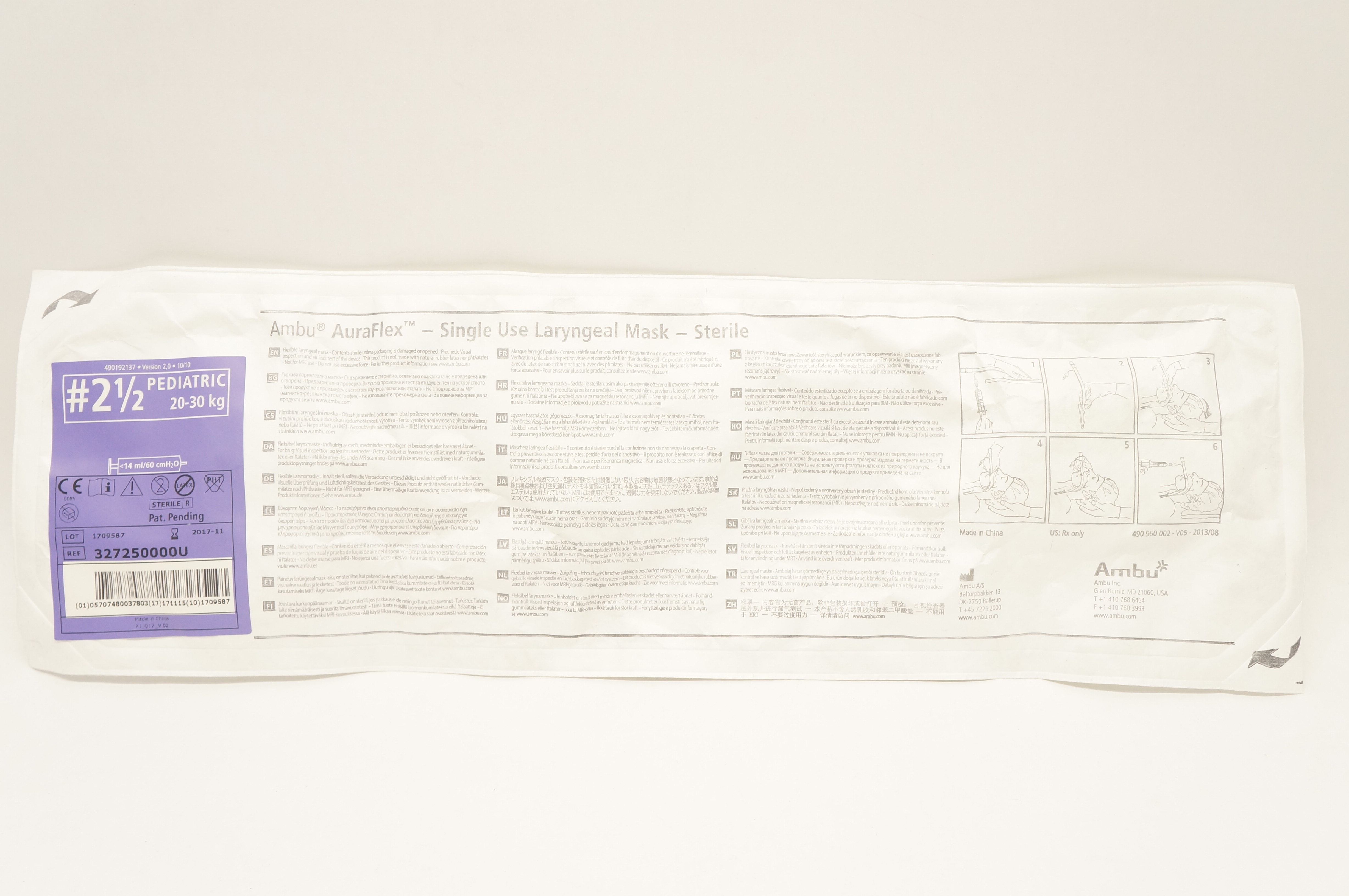 Ambu 327250000U AuraFlex Single Use Laryngeal Mask  2 1/2 20-30kg (x)