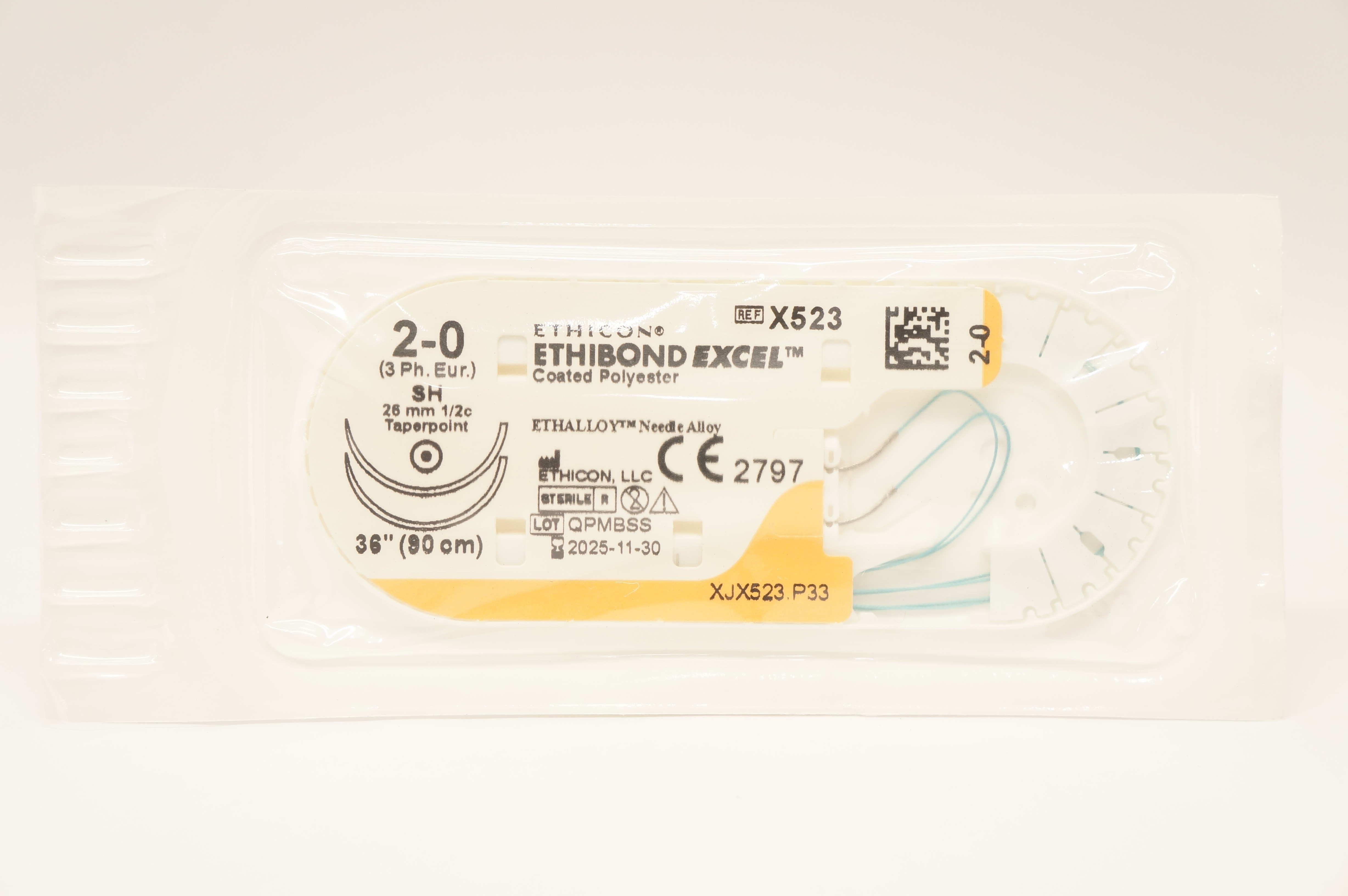 Ethicon X523 2-0 Ethibond Excel Surgical Stre SH 26mm 1/2c Taperpoint, 36inch