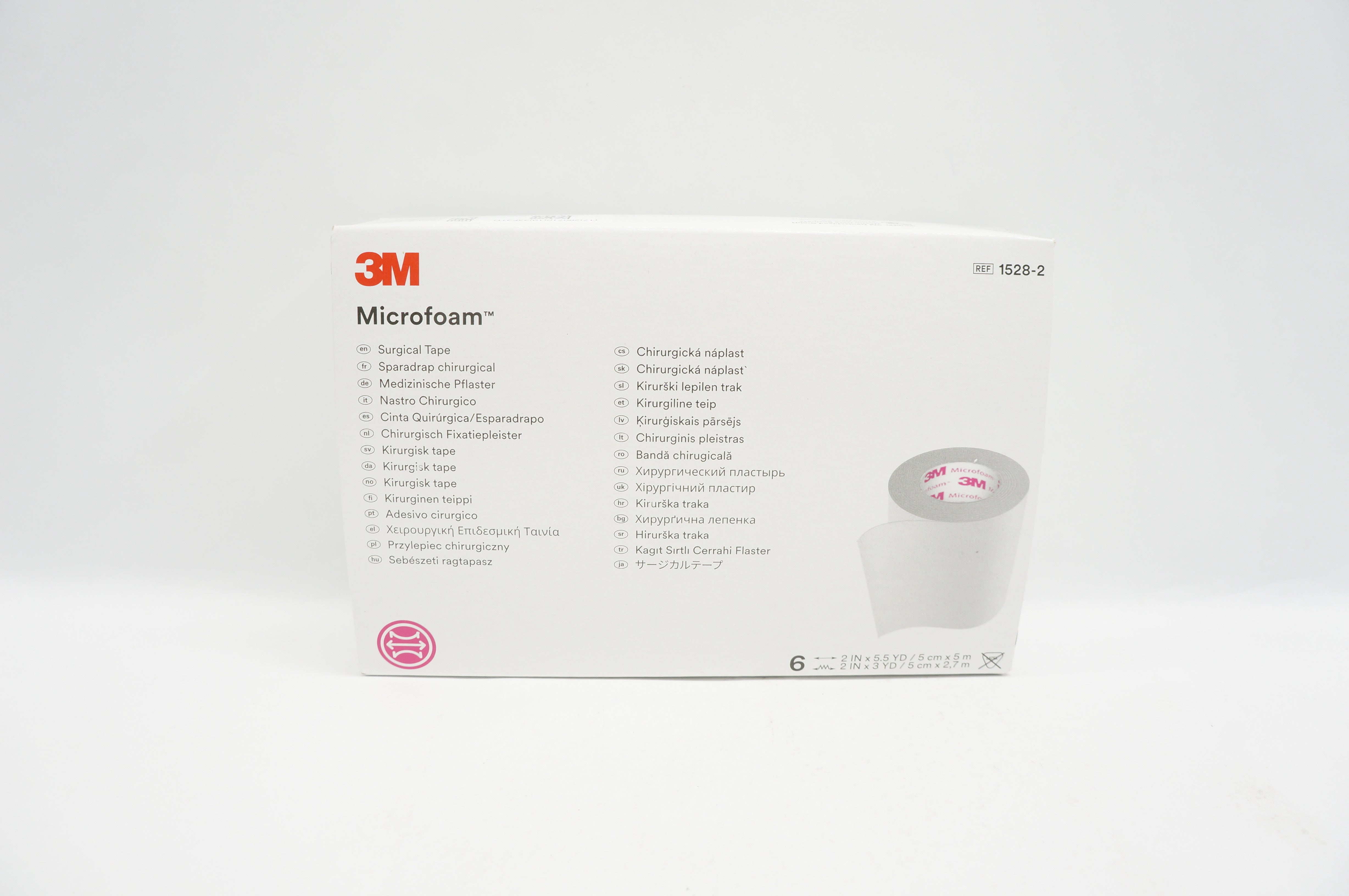 3M 1528-2 Microfoam Medical Device 2in. x 5.5 YD, 2in. x 3 ID- Box of 6