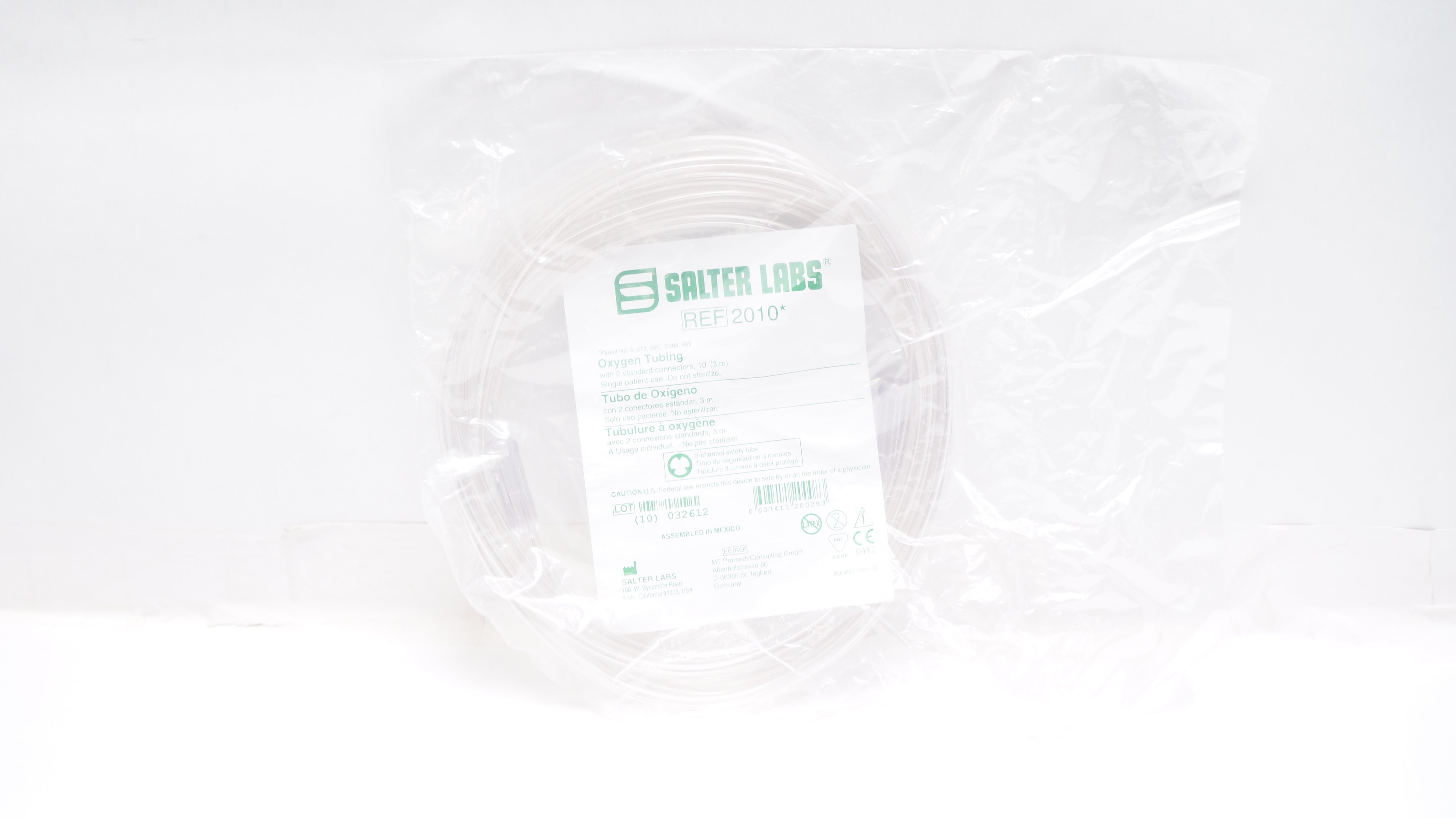 Salter Labs 2010 Oxygen Tubing  10ft. w/2 Standard Connectors