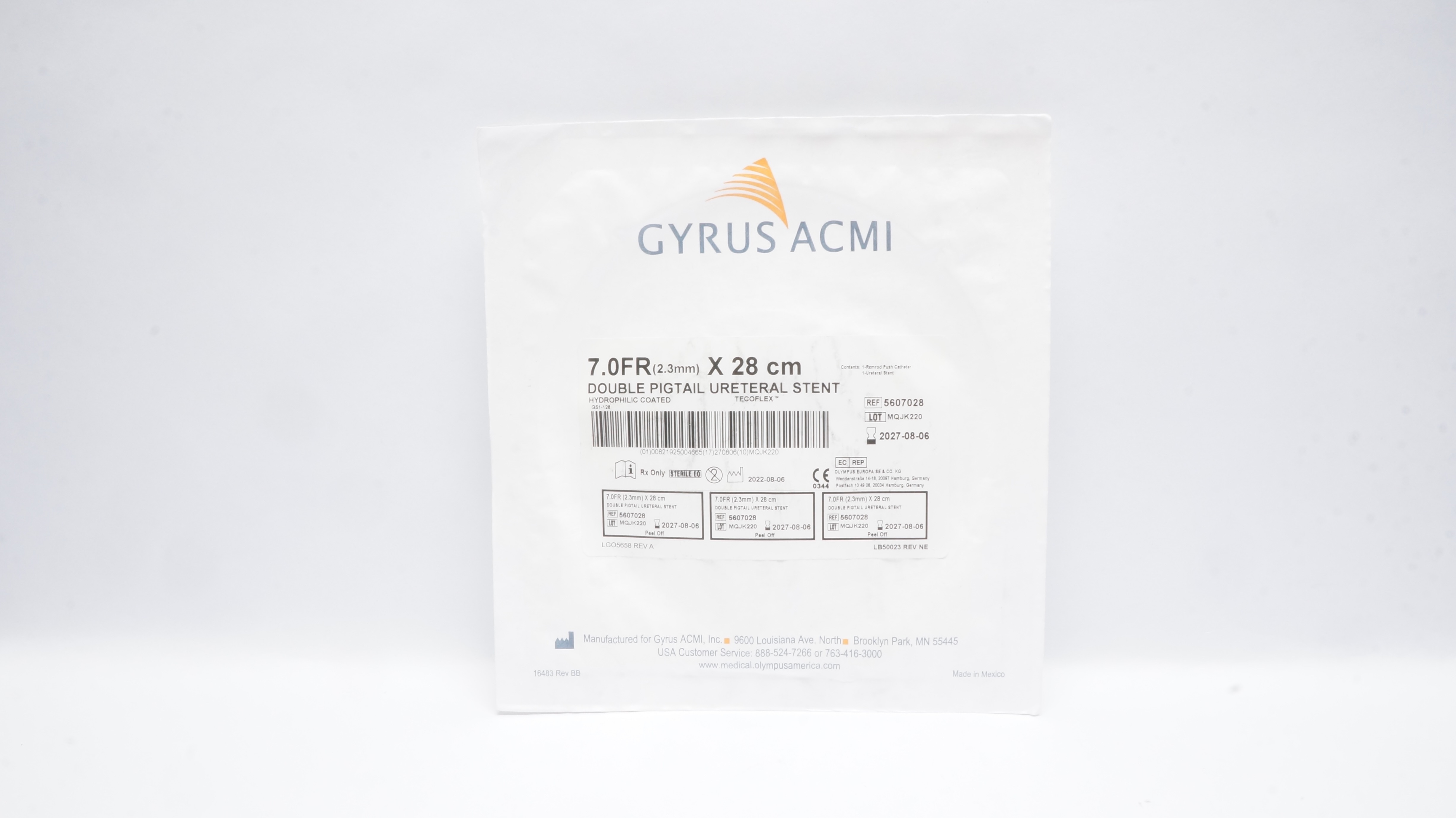 Gyrus ACMI 5607028 Double Pigtail Ureteral Stnt 7.0Fr. x 28cm
