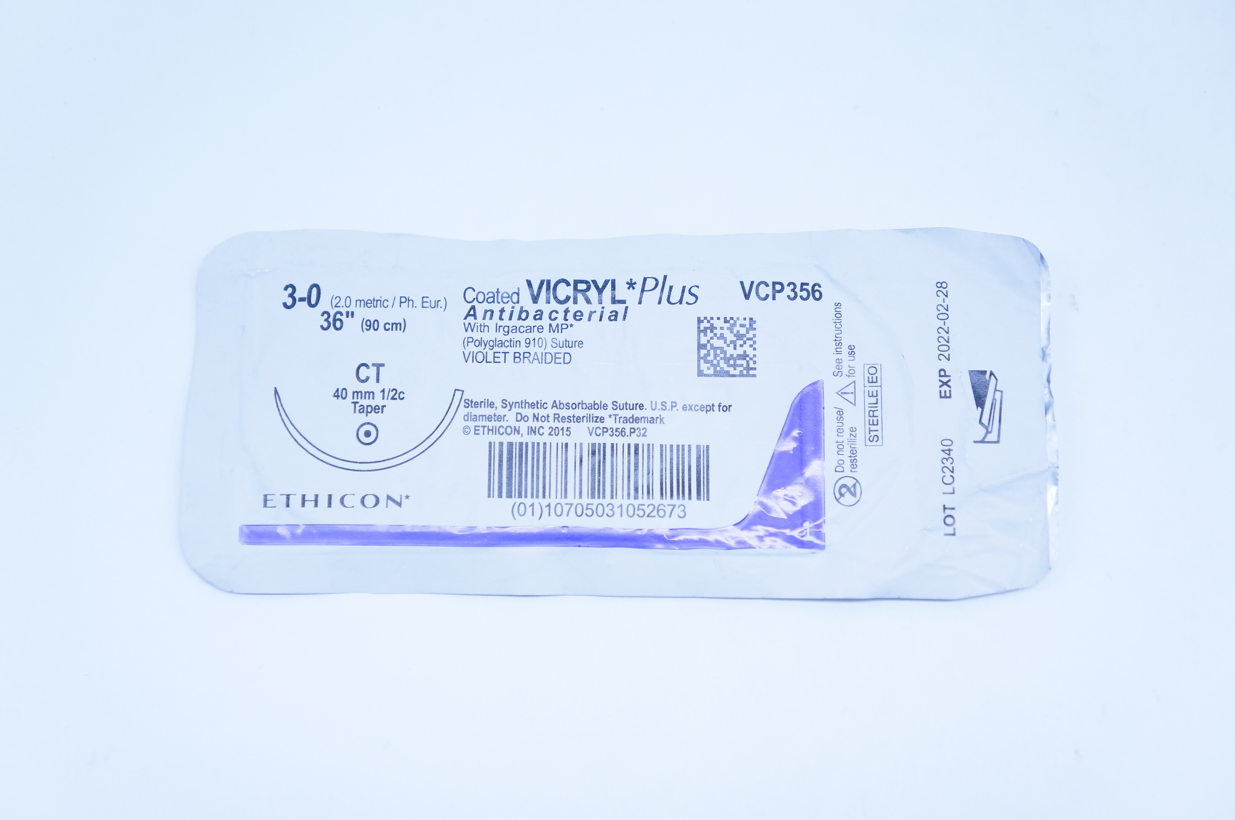 Ethicon VCP356 3-0 VICRYL Plus, CT, 40mm 1/2c Taper, 36inch (x)