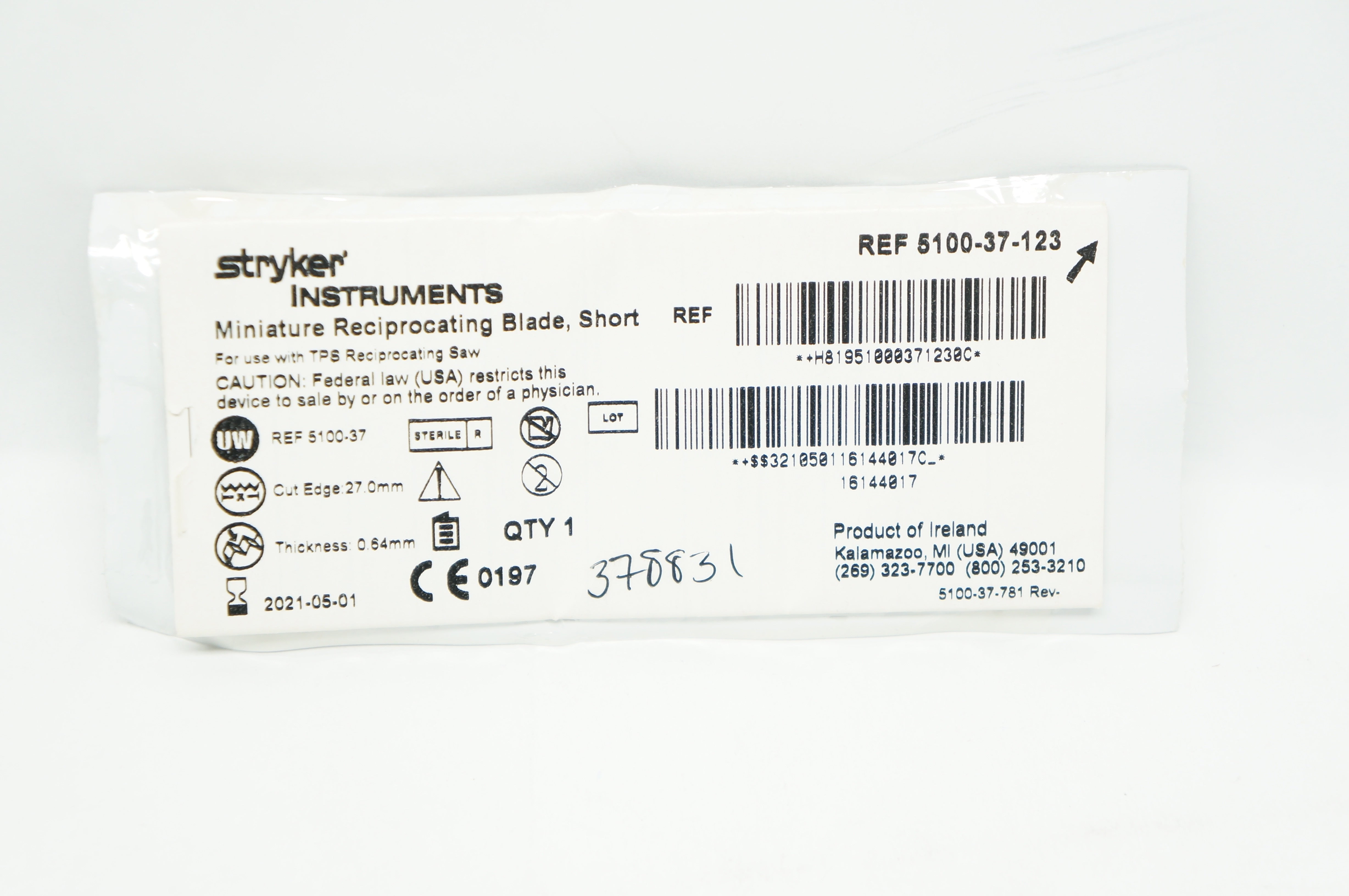 Stryker 5100-37-123 Miniature Reciprocating Blade, Short (x)