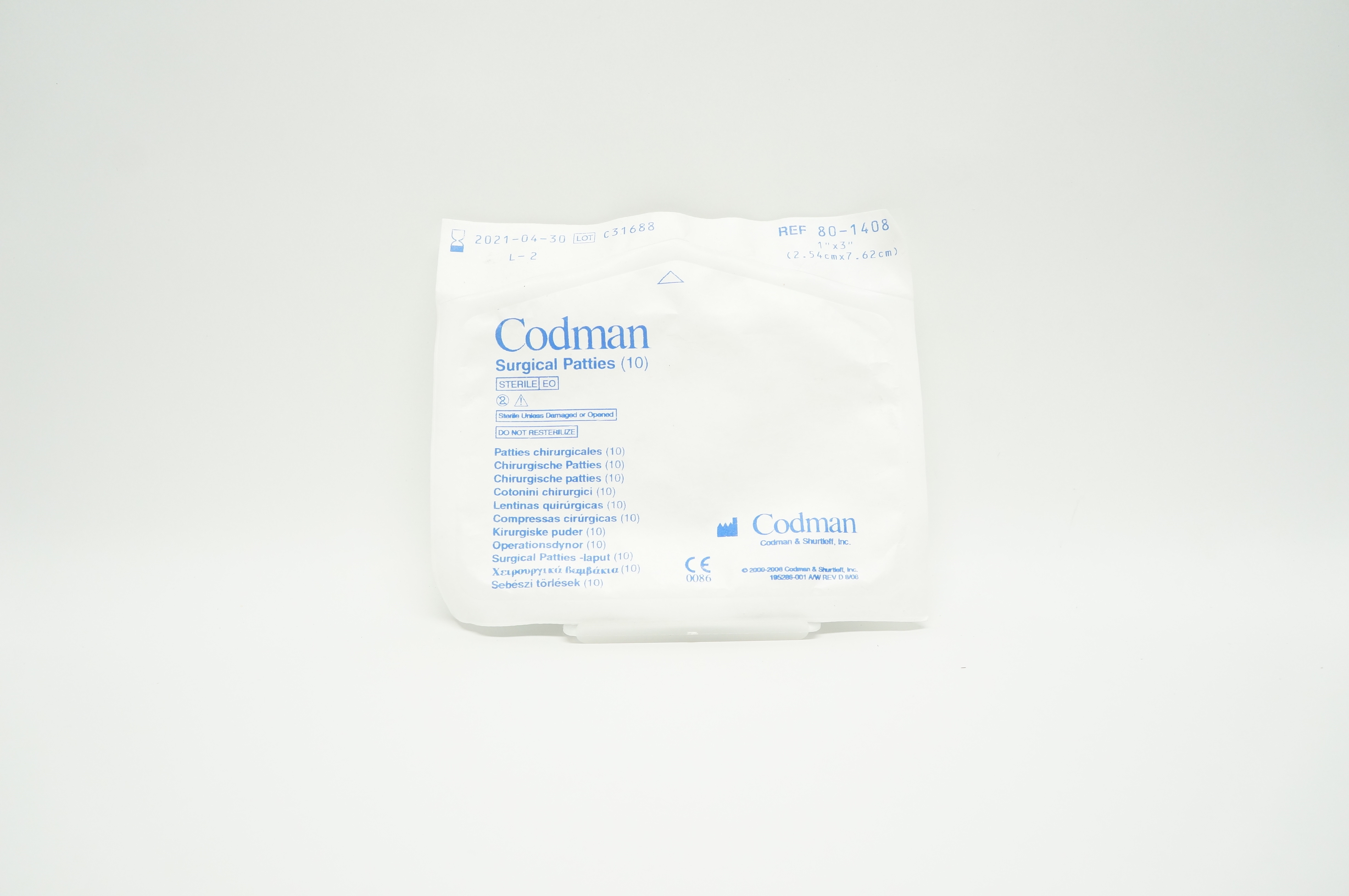 Codman 80-1408 Surgical Patties, 1 inch x 3 inch - Pack of 10