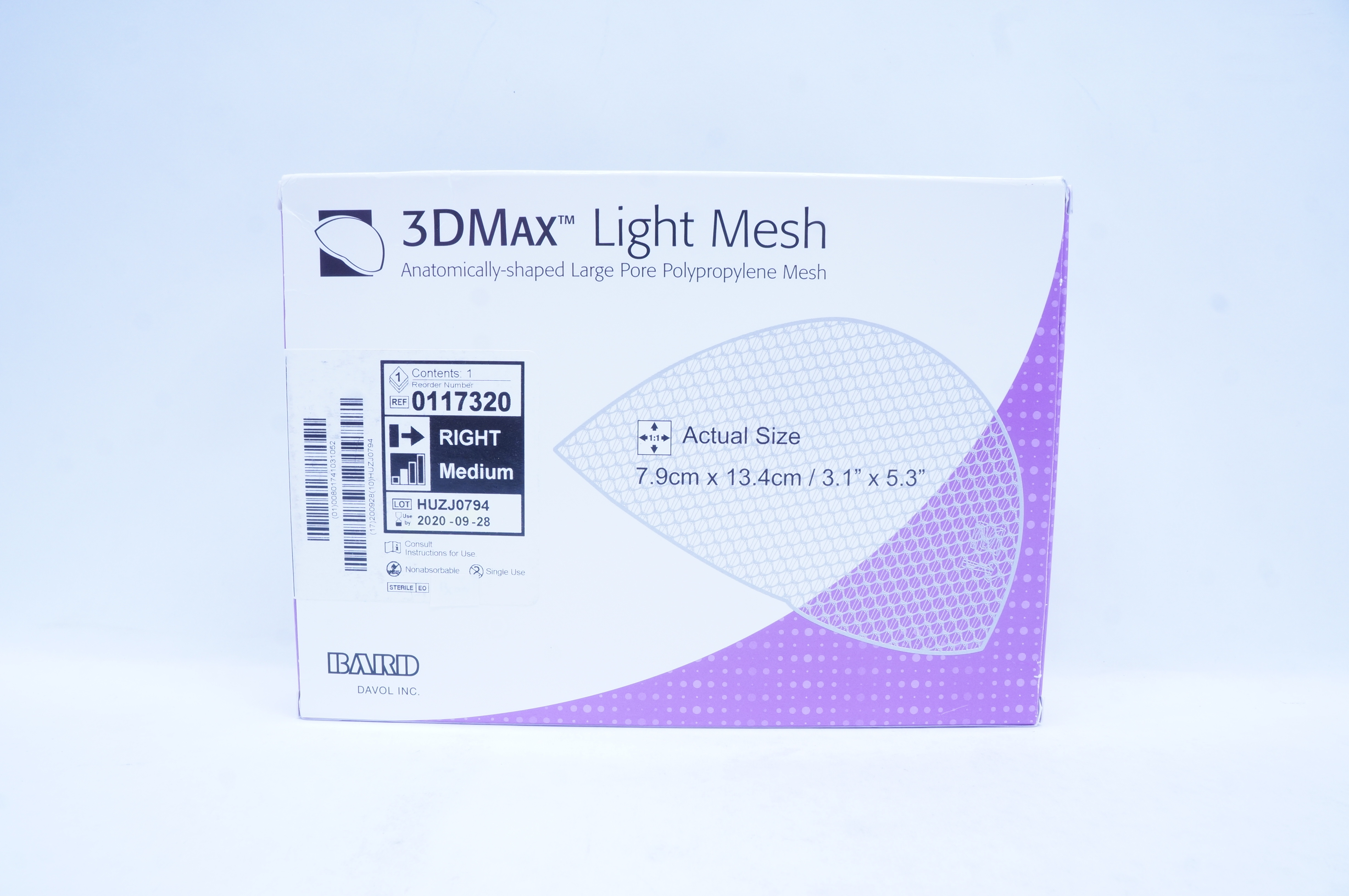 Bard 0117320 Davol 3DMax Light Mesh Right Medium 3.1 inch x 5.3 inch (x)