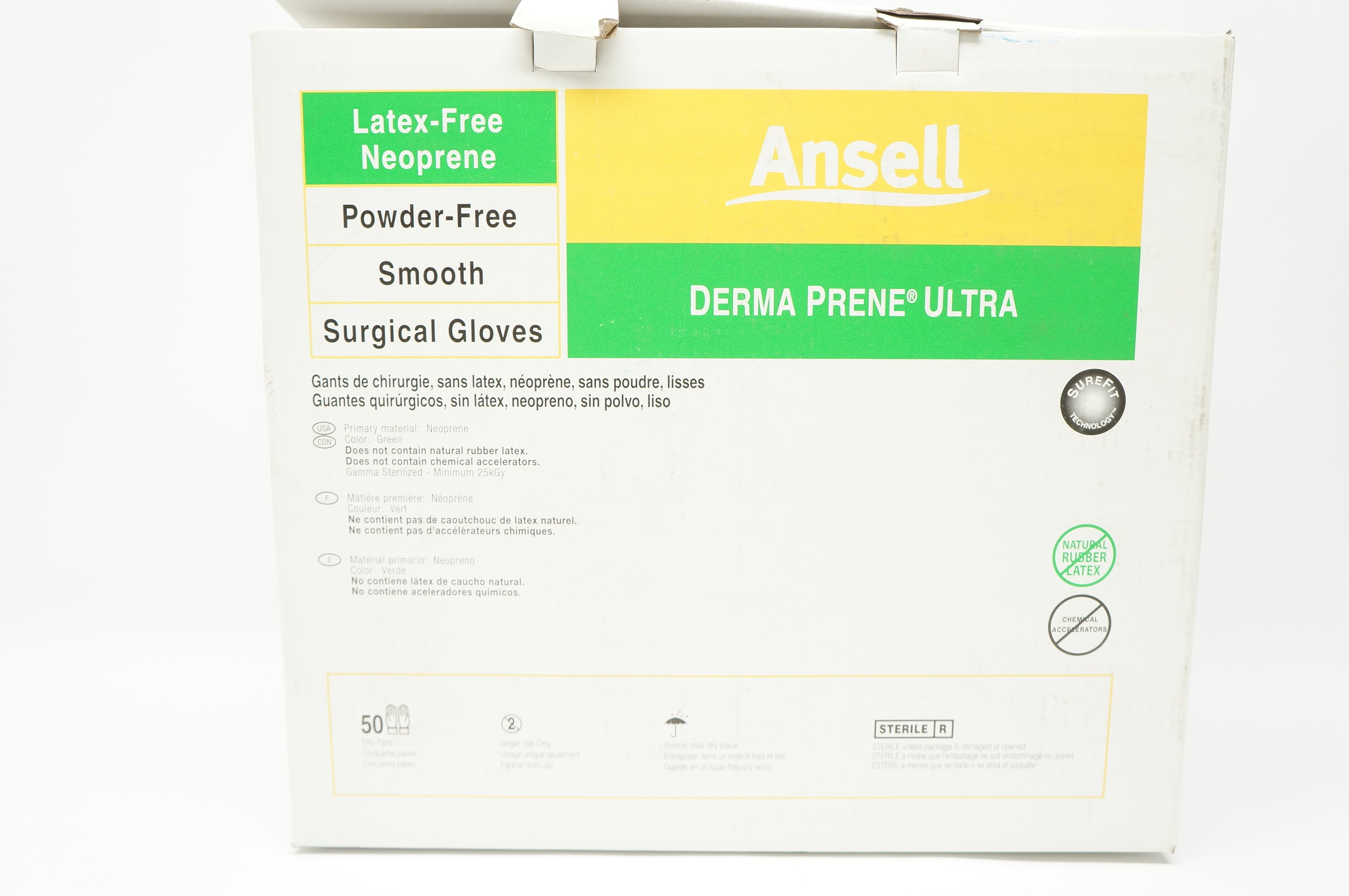 Ansell 8515 Derma Prene Ultra Powder-Free Surgical Gloves, 7 1/2 (x) - Box of 50