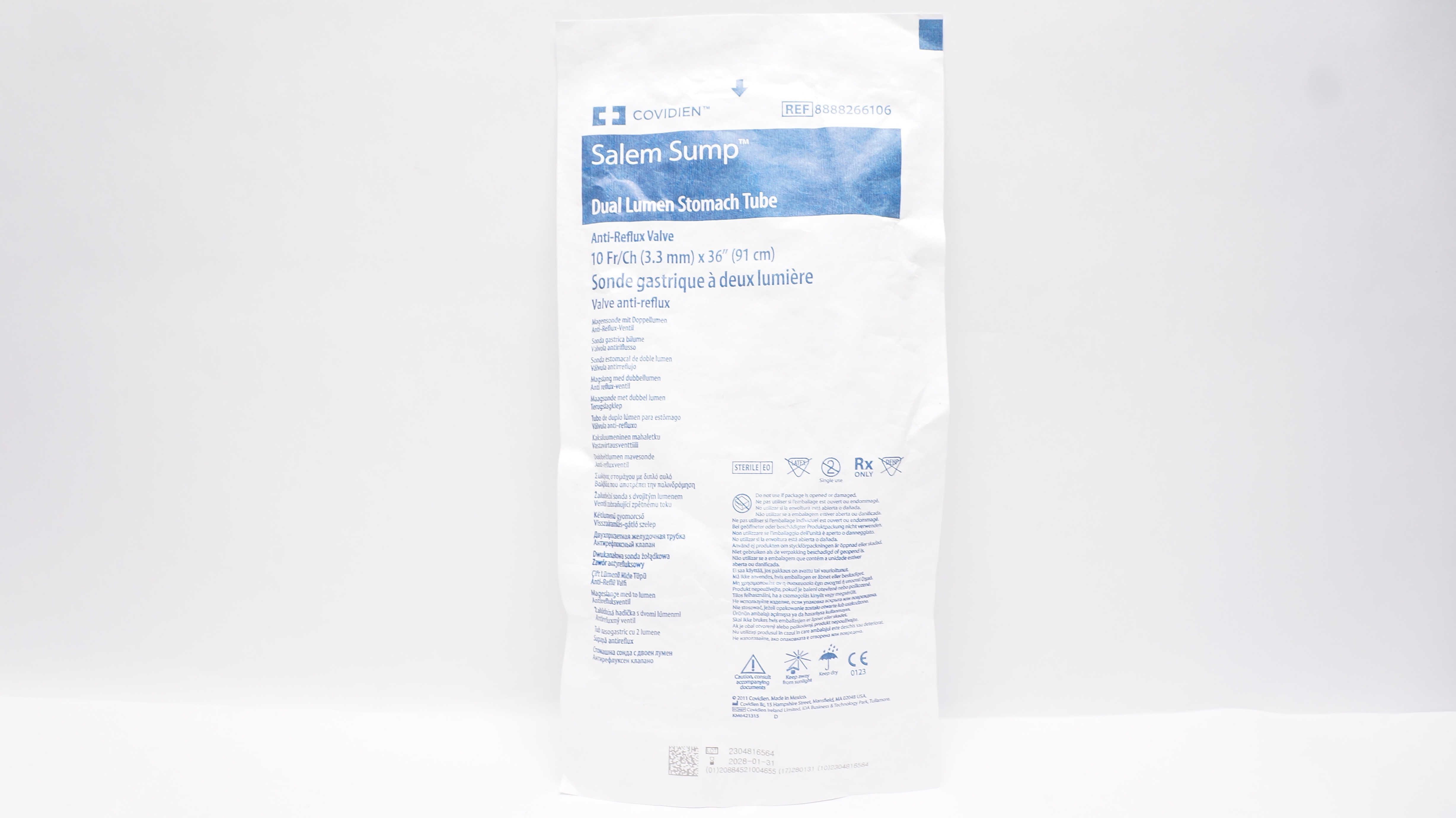 Covidien 266106 Salem Sump Dual Lumen Stomach Tube 10Fr/Ch x 36inch