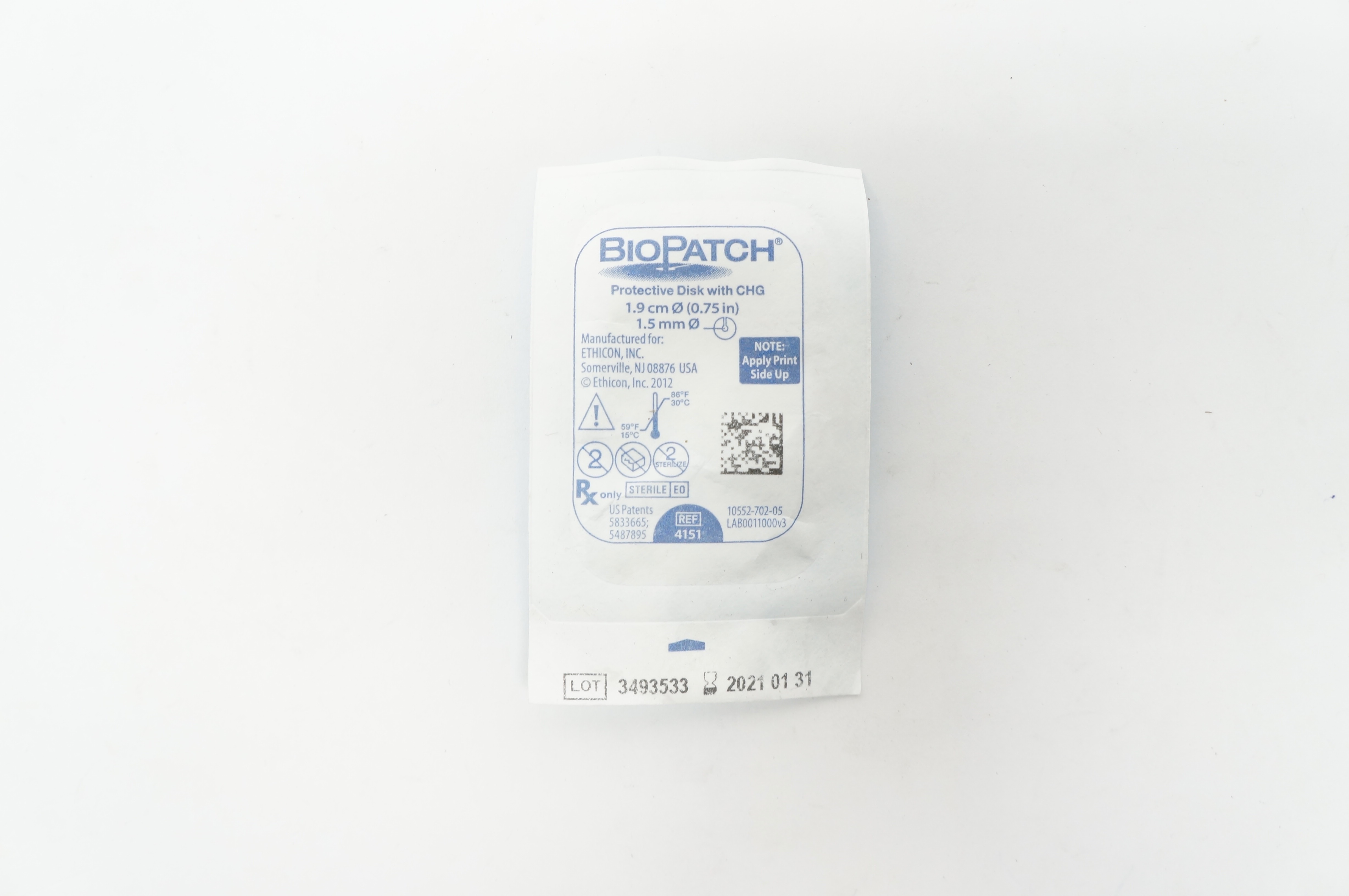 Ethicon 4151 BioPatch Protective Disk with CHG 0.75 inch x 1.5 mm (x)
