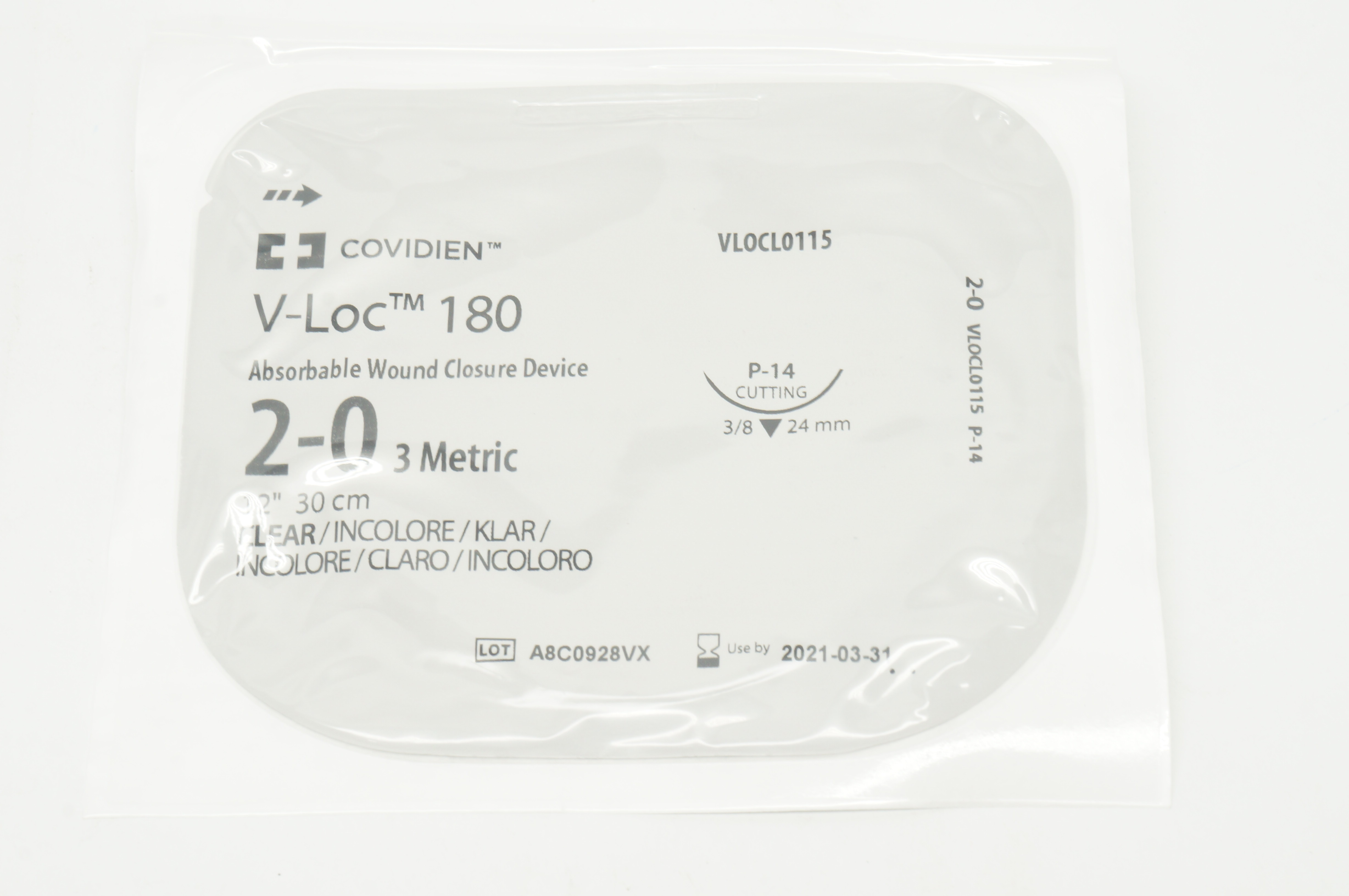 Covidien VLOCL0115 2-0 V-Loc 180 Wound Closure Device P-14 3/8c 24mm 2 inch (x)