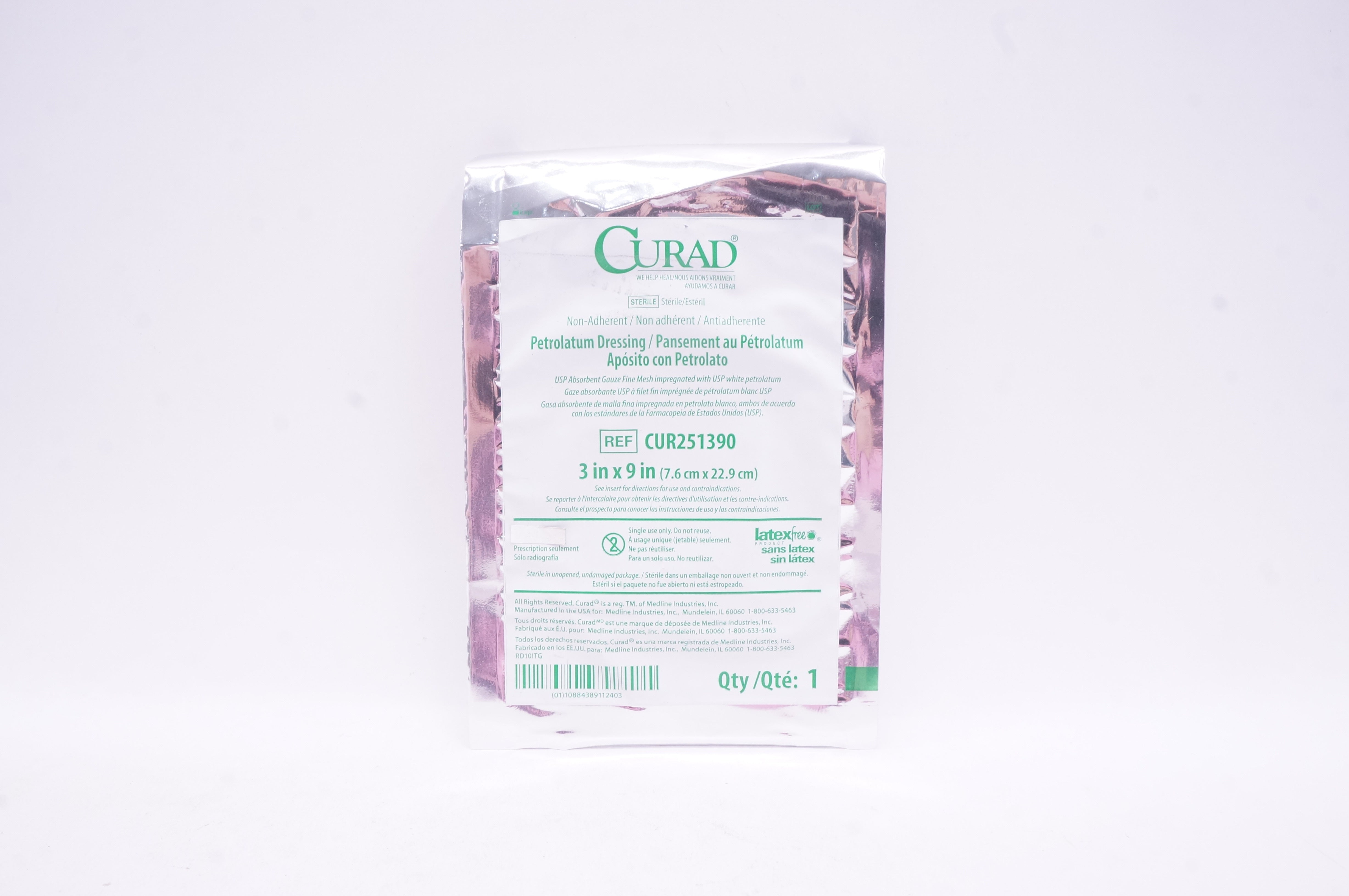 Medline CUR251390W Curad Petrolatum Dressing in Overwrap 3 x 9inch (x)