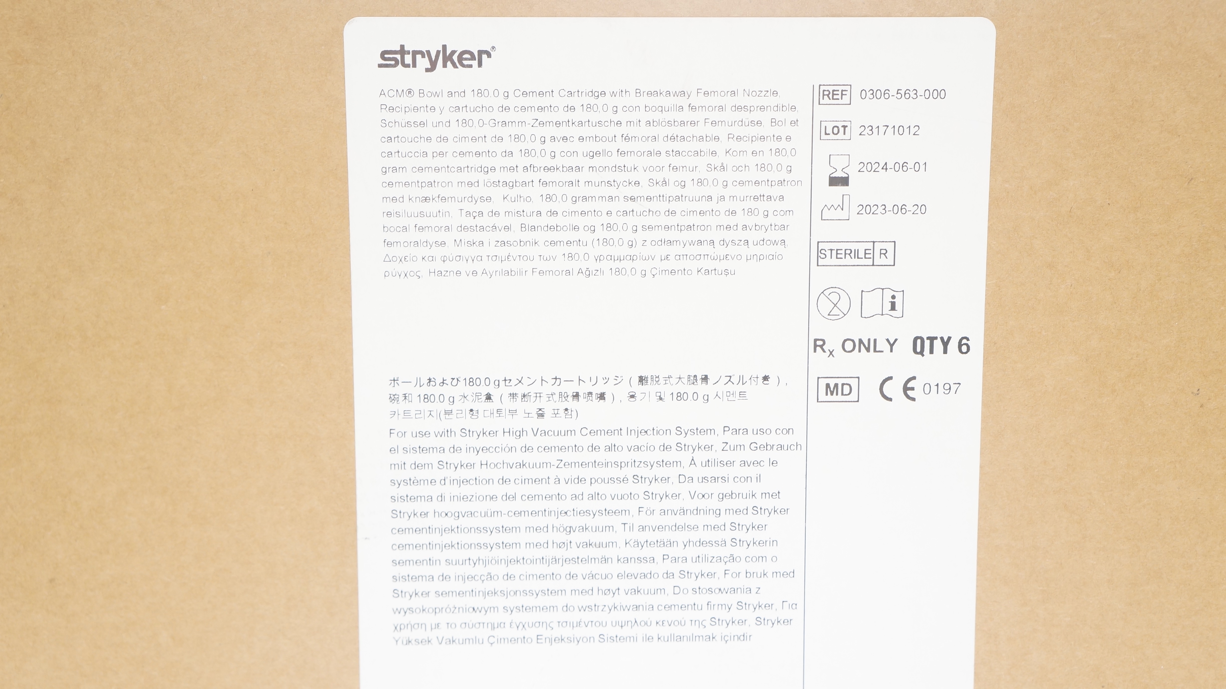 Stryker 0306-563-000 ACM Bowl and Cement Cartridge 180.0g (x) - Box of 6