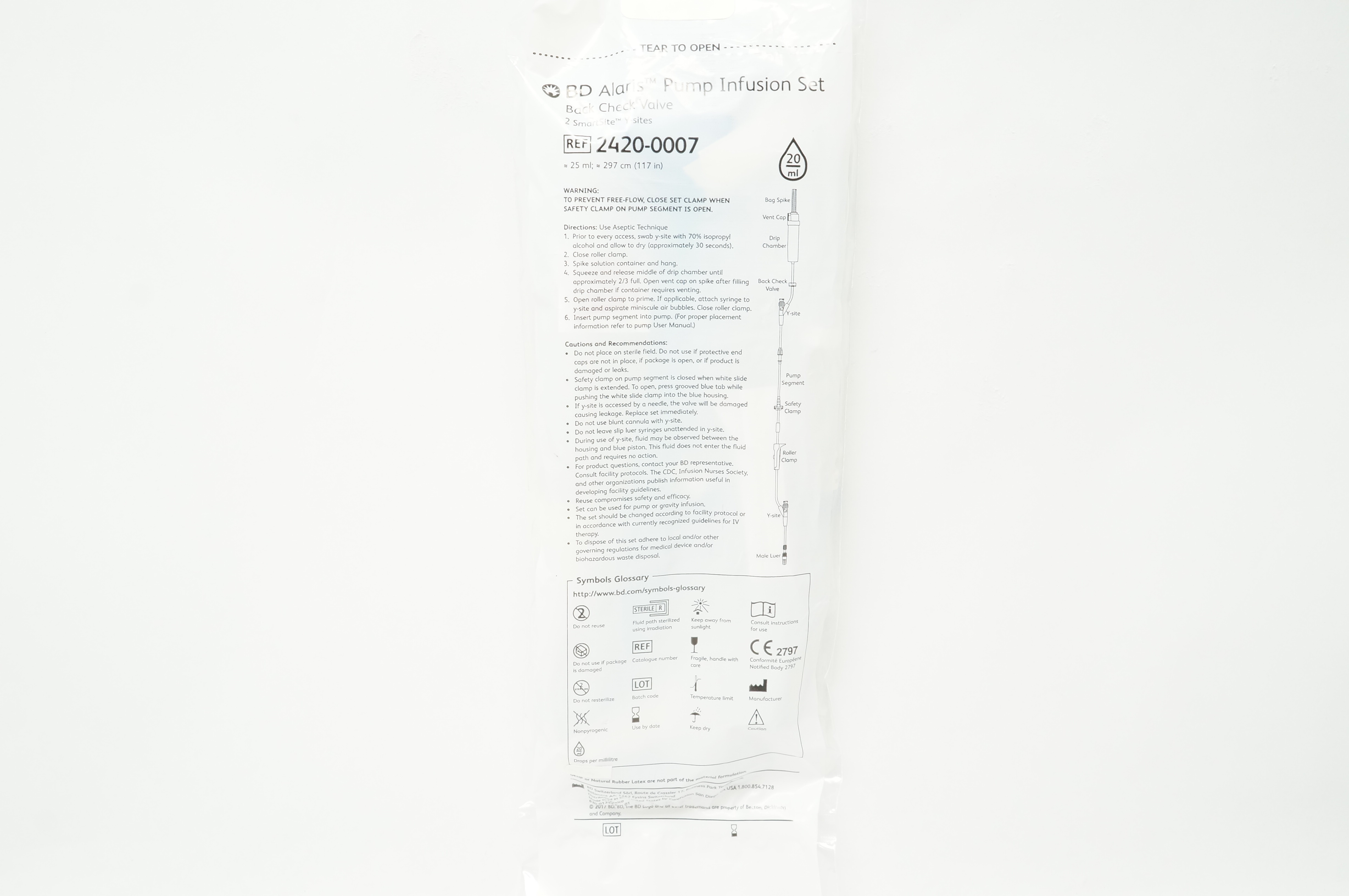 BD 2420-0007 Alaris Pump Infusion Set Back Check Valve 117 inch x 20ml