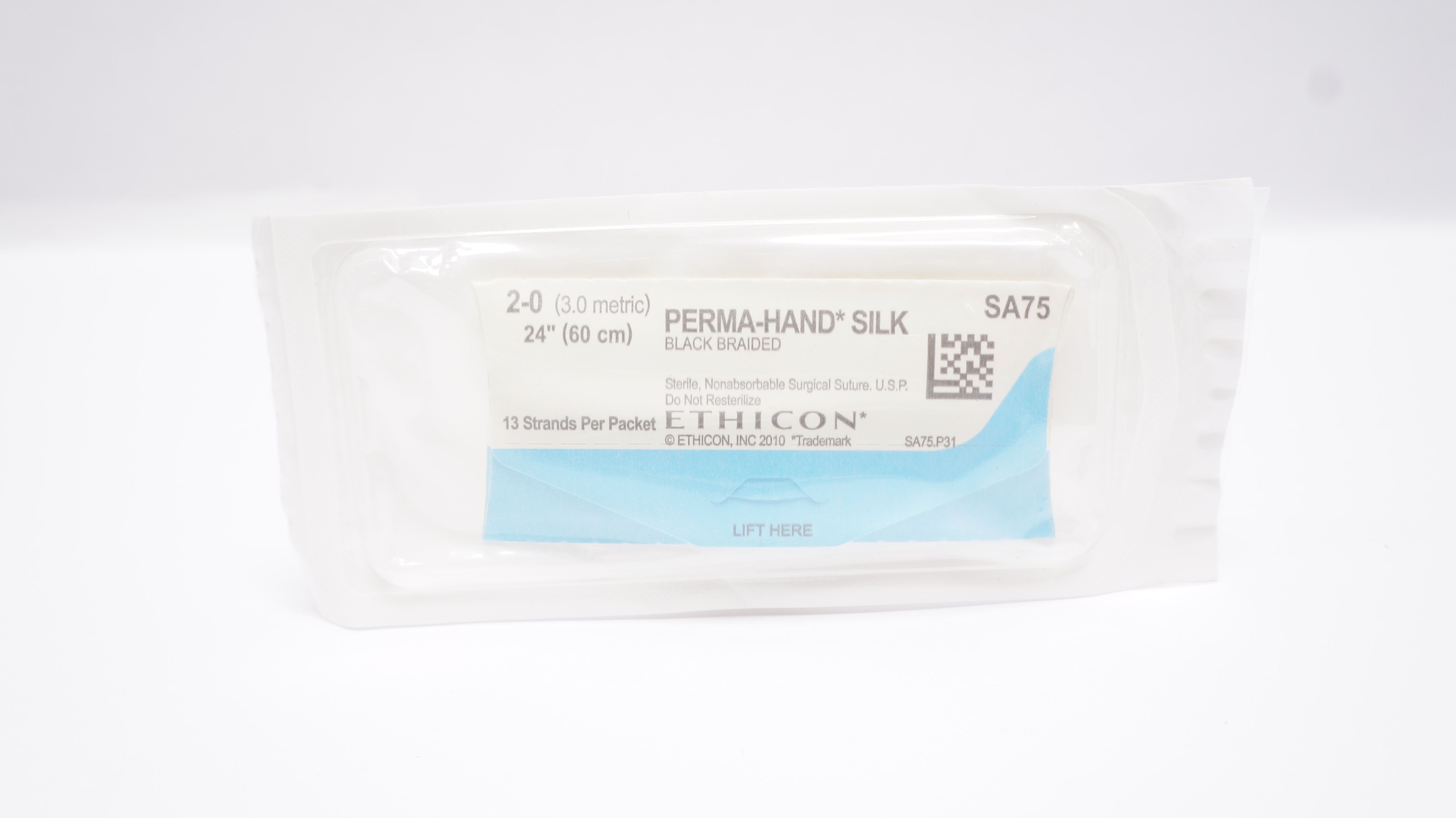 Ethicon SA75 2-0 Perma-Hand Silk Black Braided Surgical Stre 24 inch