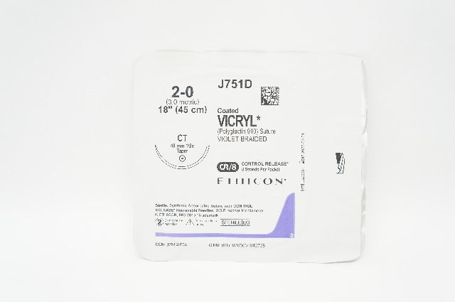 Ethicon J751D 2-0 Coated Vicryl,  CT 40mm 1/2c Taper, 18inch (x)