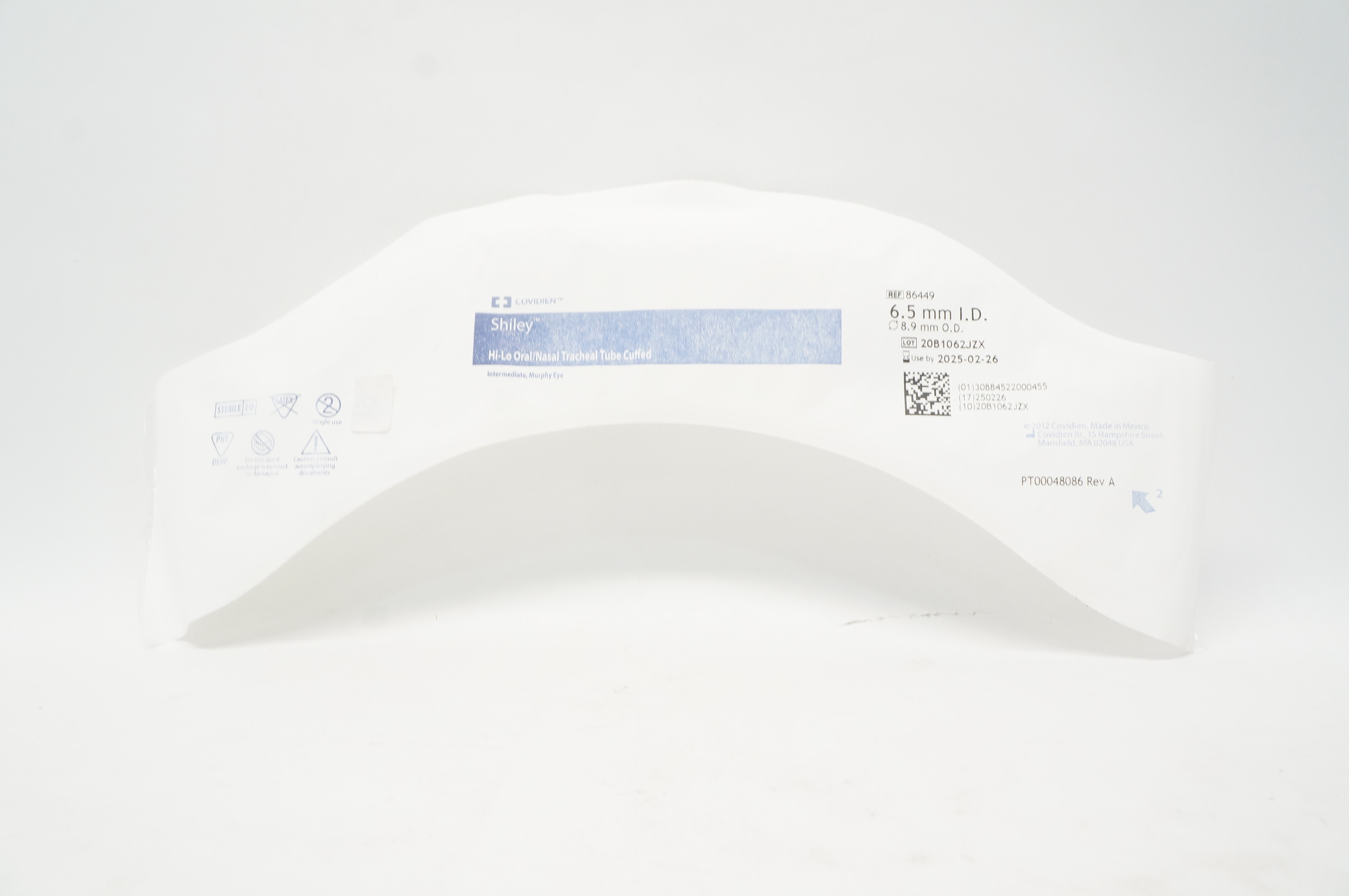 Covidien 86449 Shiley Hi-Lo Oral/Nasal Tracheal Tube Cuffed 6.5mm ID x 8.9mm OD