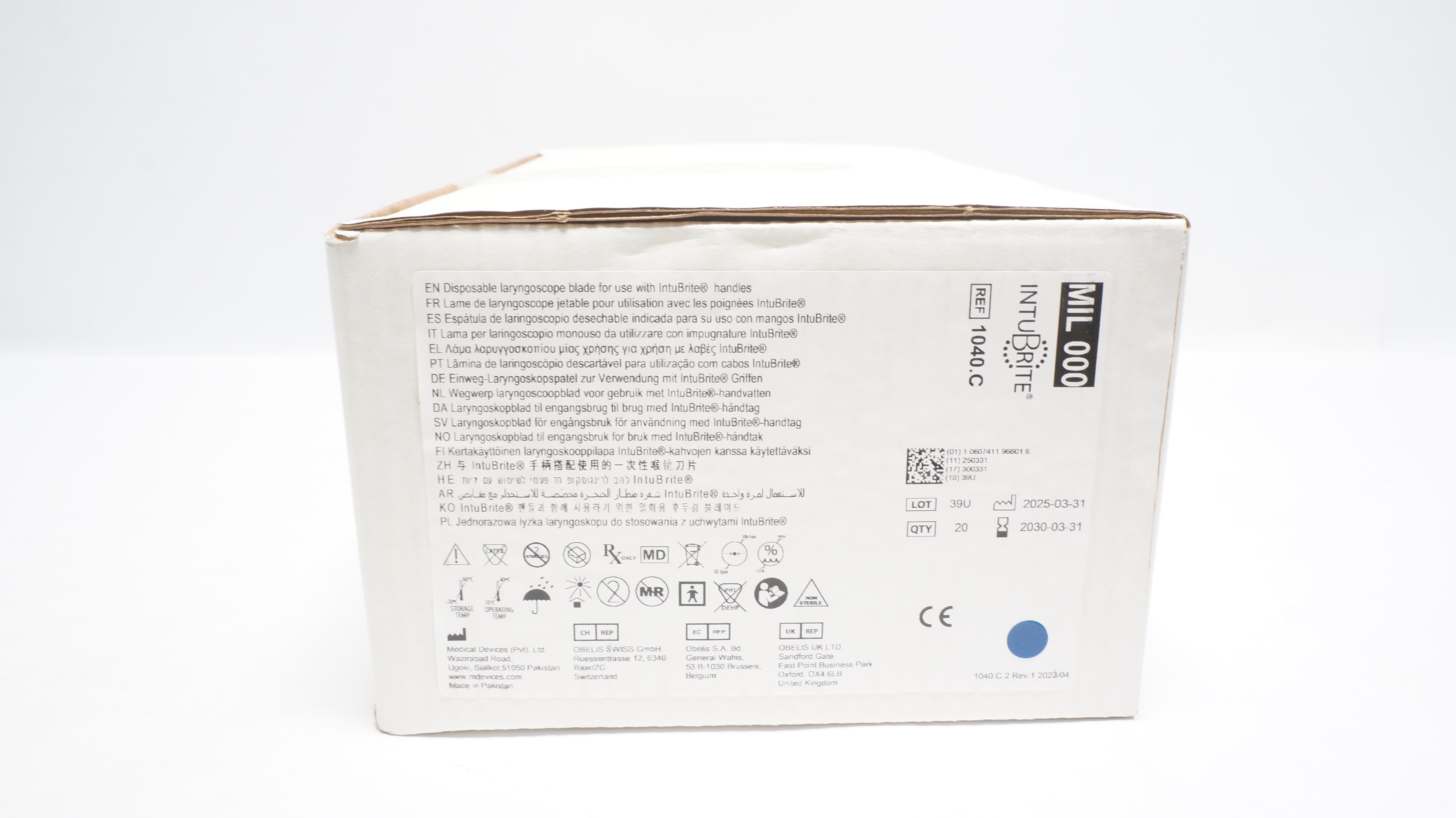 Medical Devices 1040.C Intubrite Disposable Laryngoscope Blade Mil 000-Box of 20