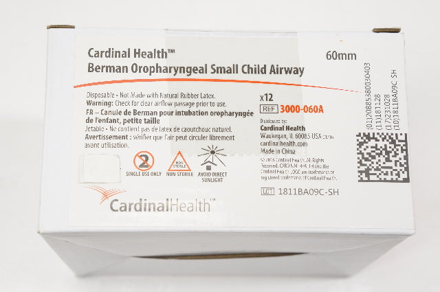 Cardinal Health 3000-060A Berman Oropharyngeal Small Child Airway 60mm-Box of 12