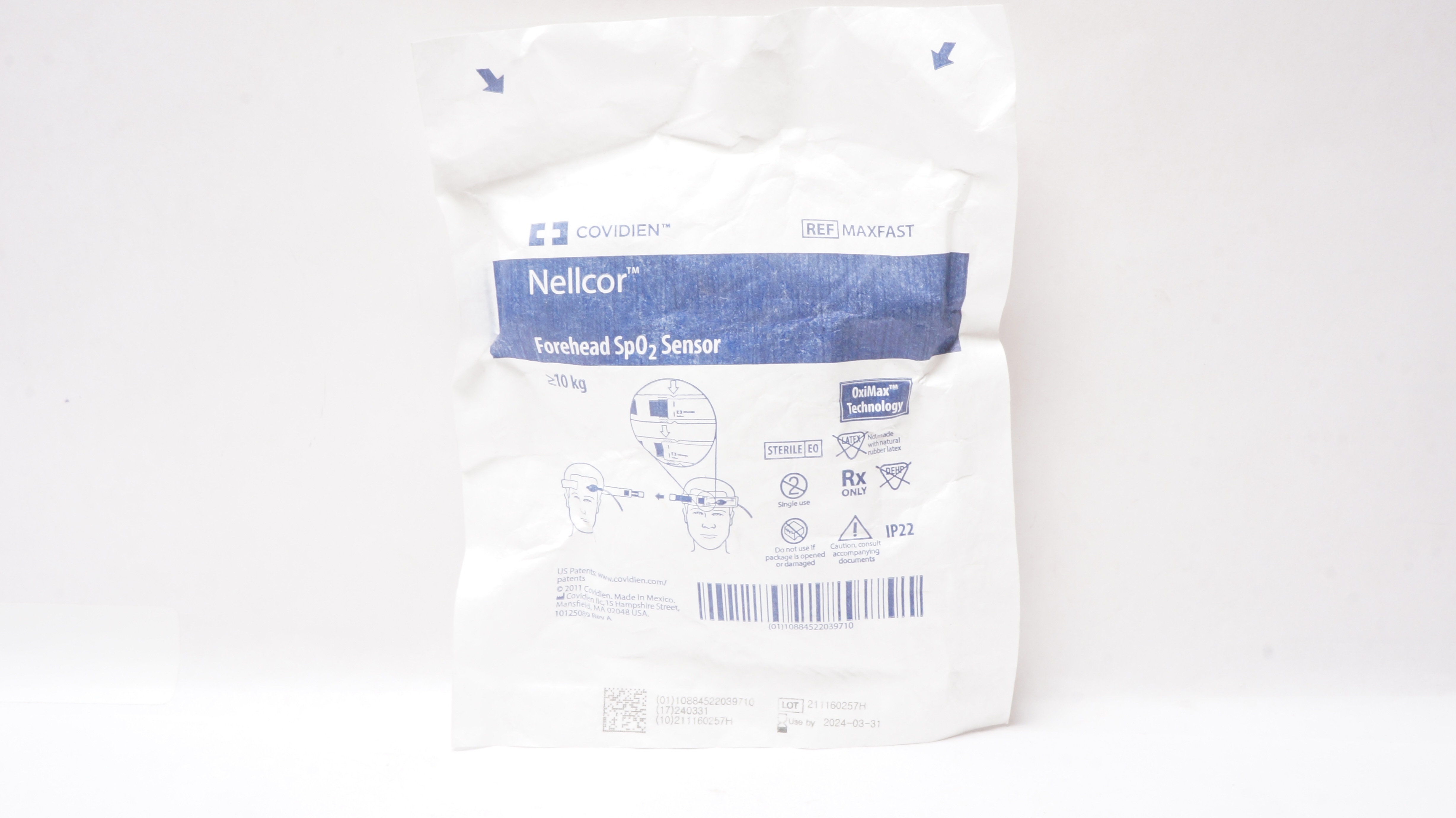 Covidien MAXFAST Nellcor Forehead SP02 Sensor OxiMax Technology ≥ 10 kg