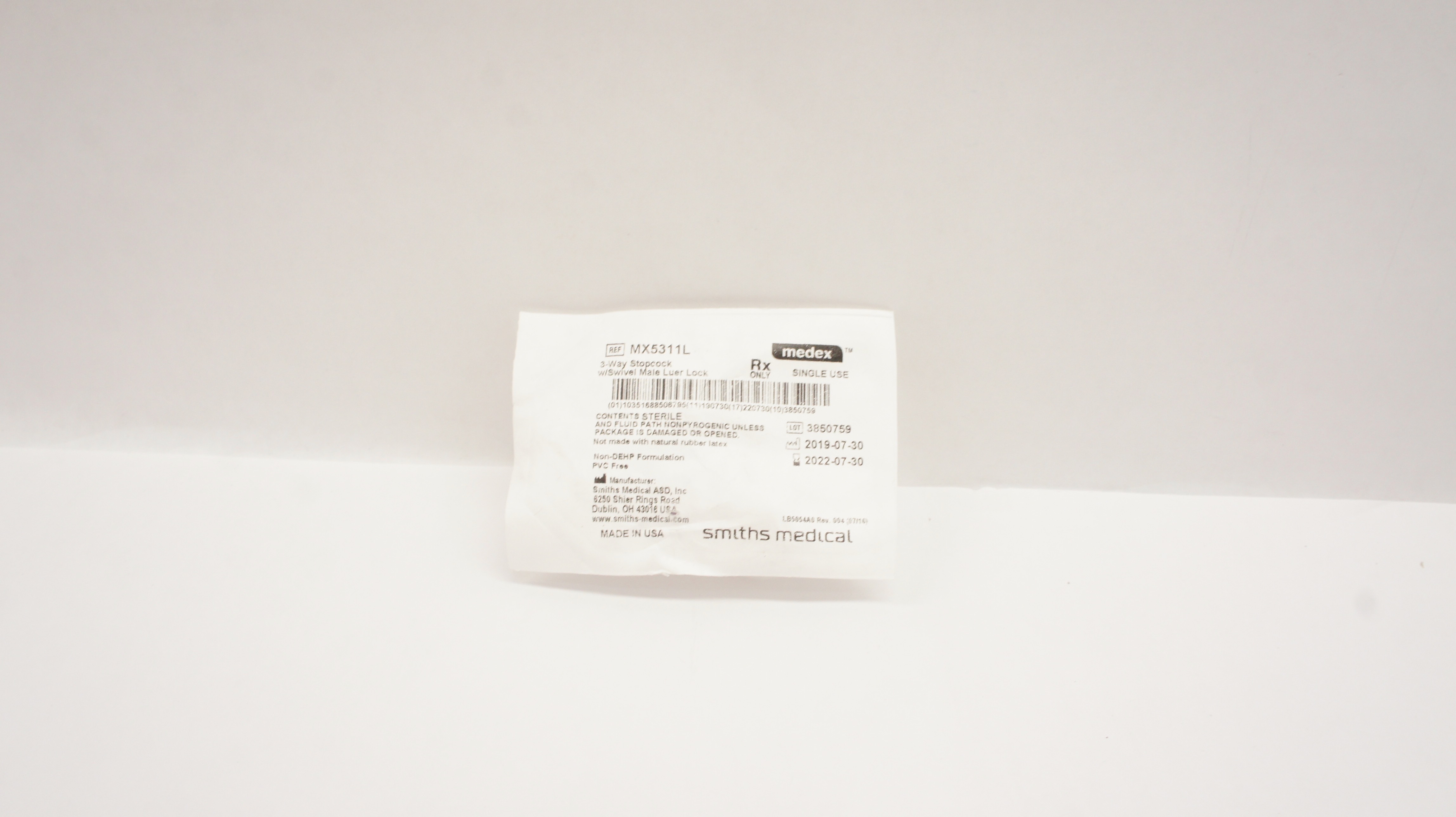 Smiths Medical MX5311L Medex 3-Way Stopcock w/Swivel Male Luer Lock (x)