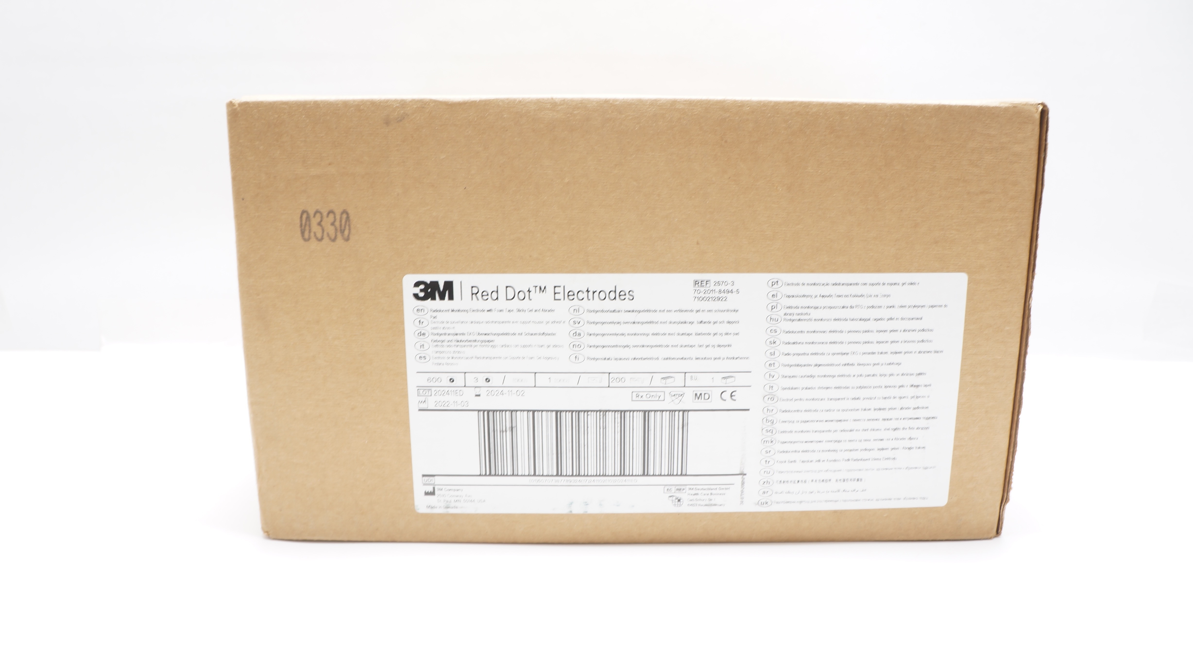 3M 2570-3 Red Dot Radiolucent Monitoring Electrode - Box of 192