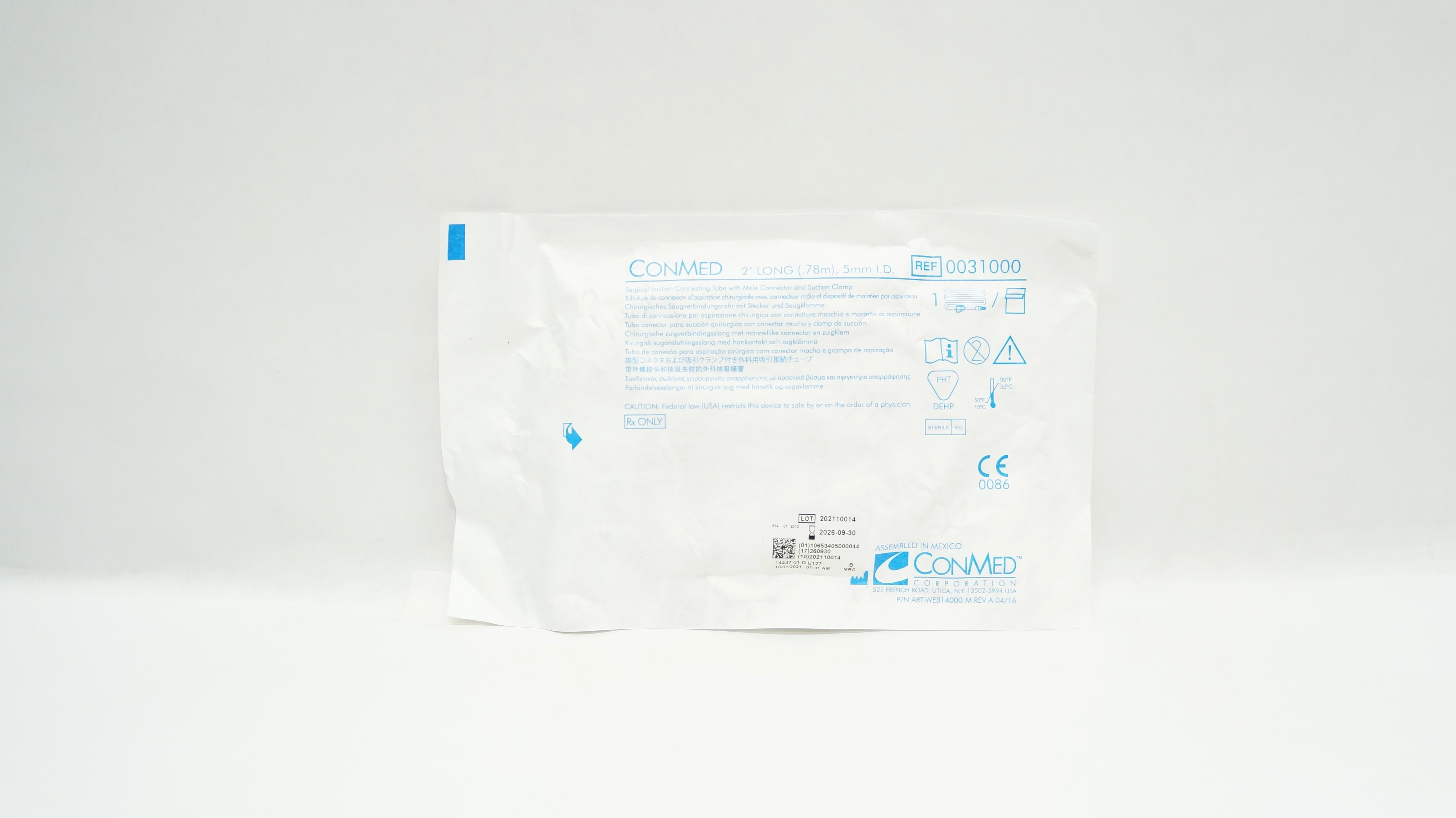 ConMed 0031000 Surgical Suction Connecting Tube w/Connector & Clamp 2 Ft. x 5mm