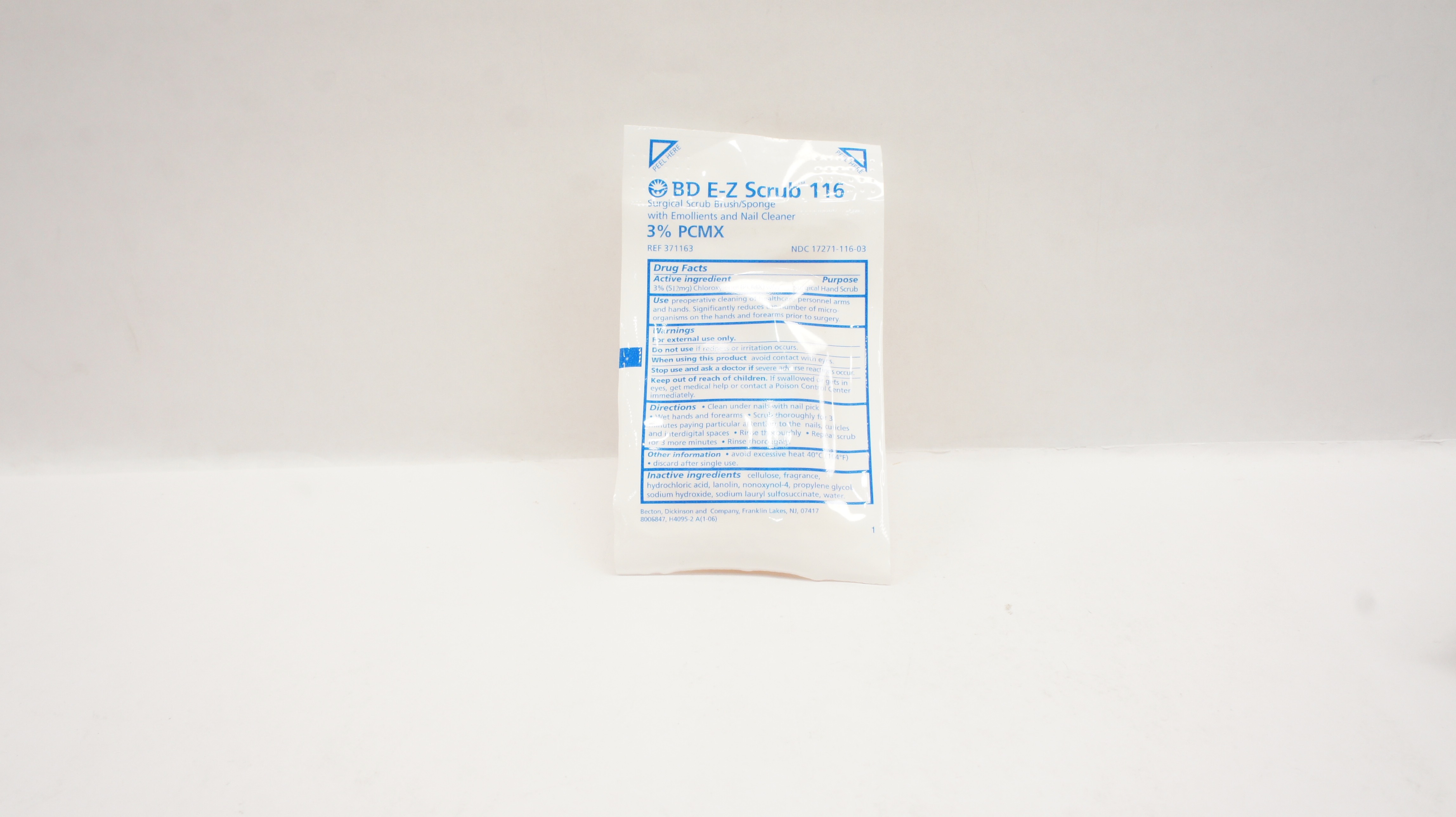 BD 371163 E-Z Scrub 116 Surgical Scrub Brush/Sponge W/Emollients & Nail Cleaner