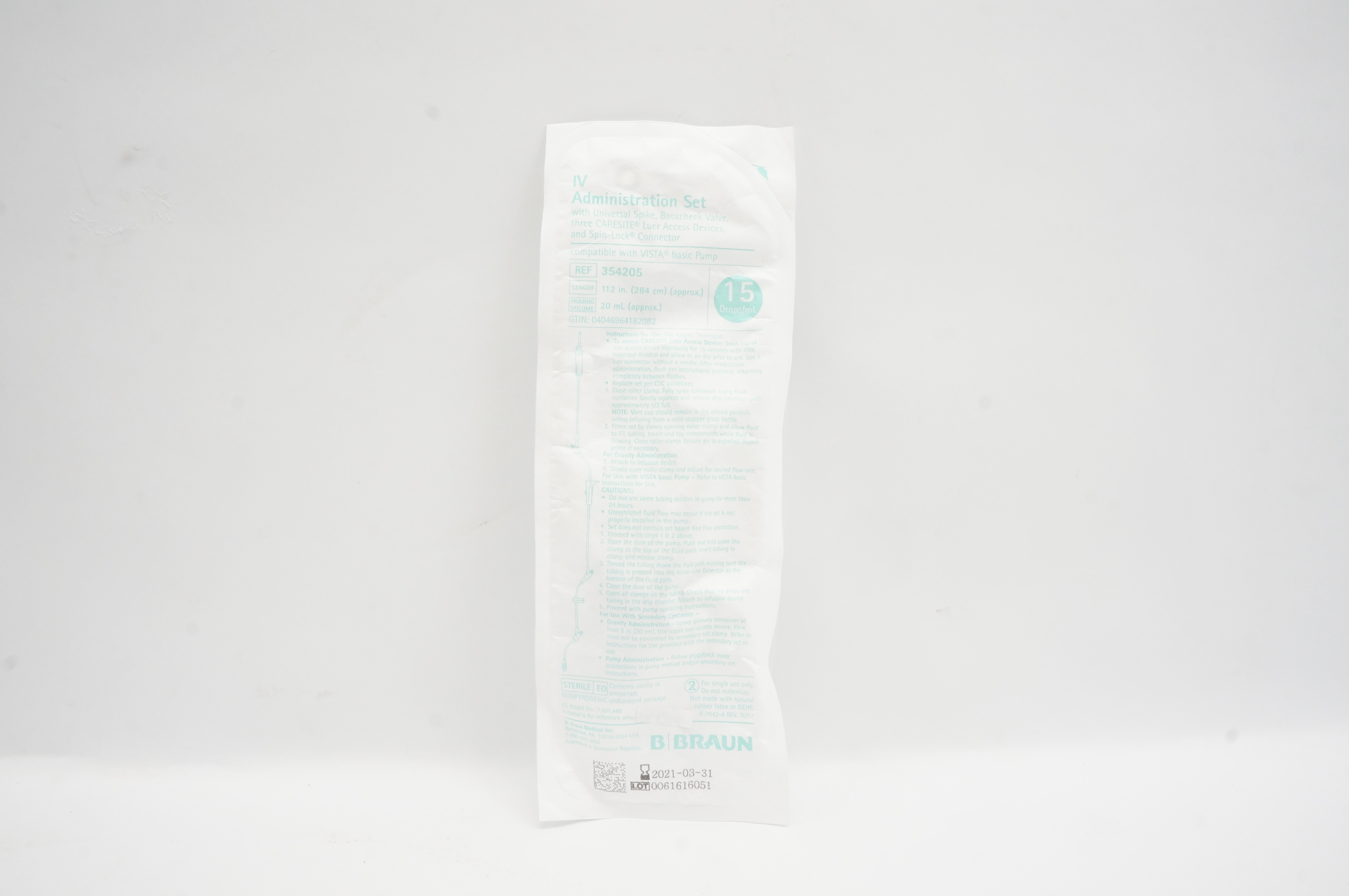 Braun 354205 IV Administration Set 112inch x 20mL 15Drops/mL (x)