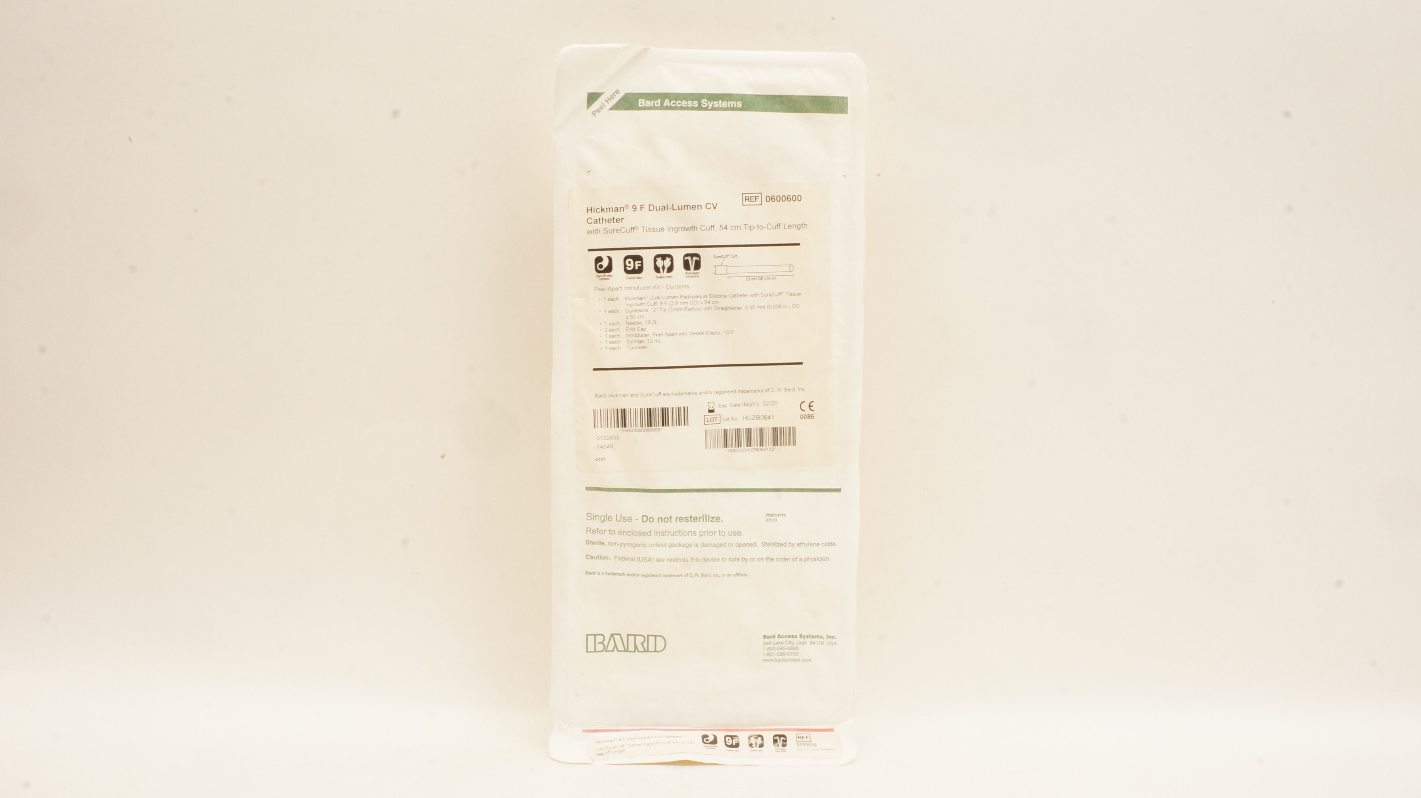 Bard 0600600 Hickman Dual-Lumen CV Cath. 9F (x)