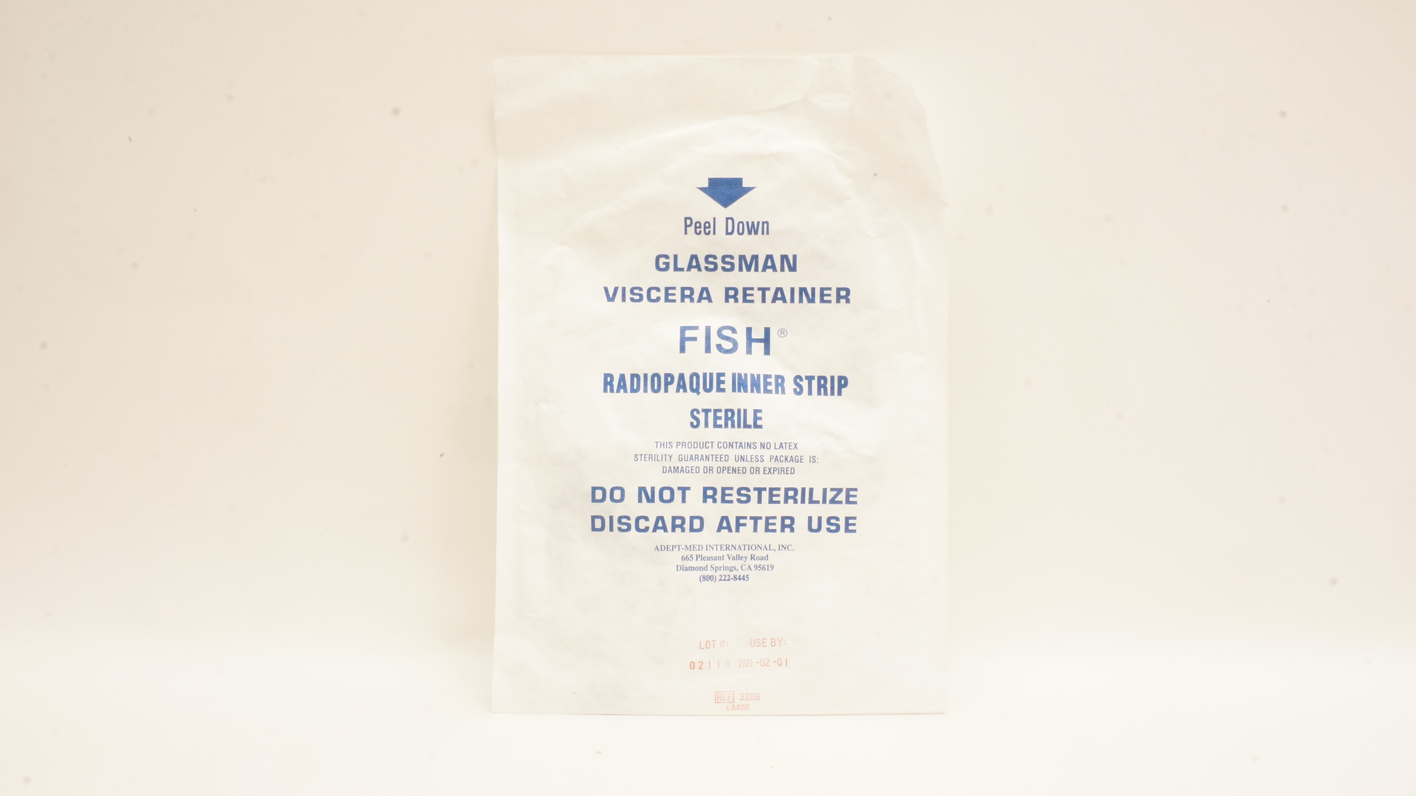 Adept-Med 3206 Glassman Viscera Retainer Fish Radiopaque Inner Strip, Large (x)