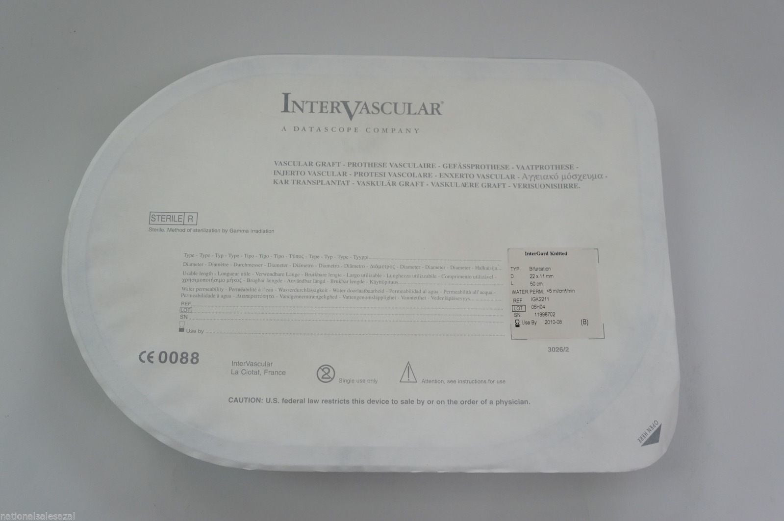 IGK2211 ~ InterVascular InterGard Knitted Bifurcation 22 x 11mm x 50cm (x)