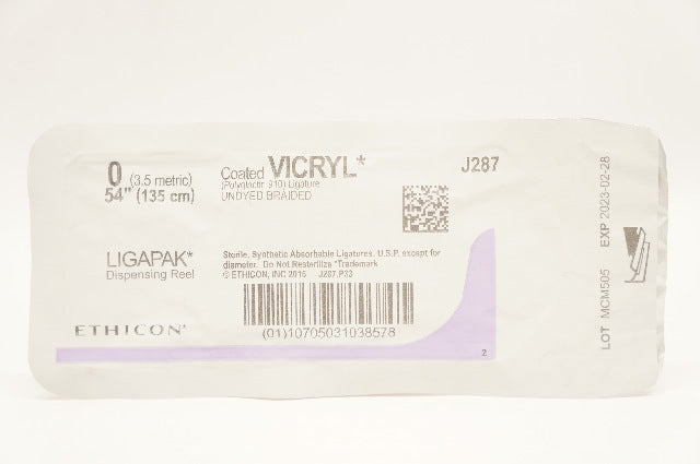 Ethicon J287 0 Coated Vicryl Ligature Ligapak Dispensing Reel 54inch (x)