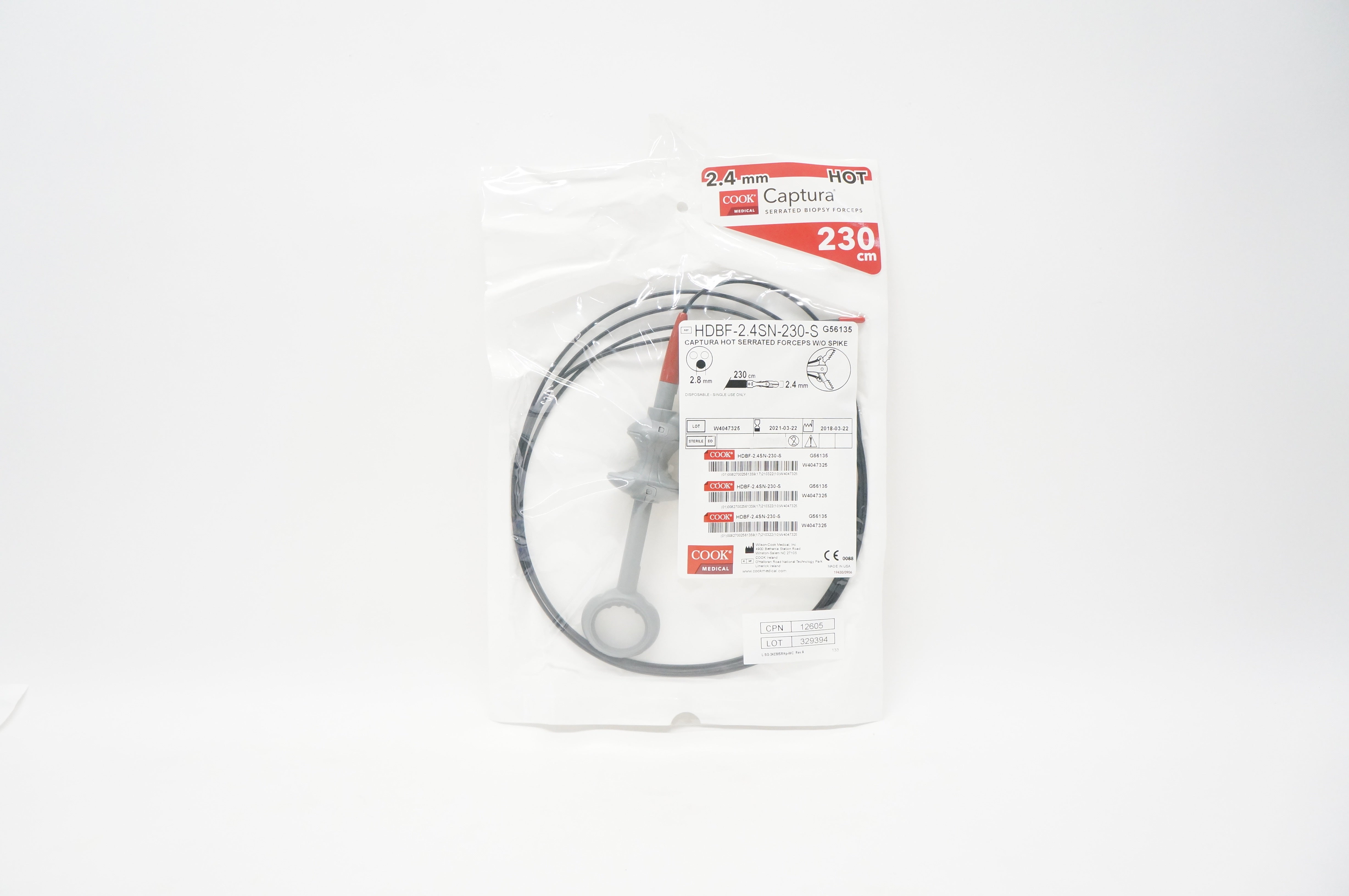 Cook Medical G56135 Capture Hot Serrated Forceps W/O Spike 2.8mm 230cm 2.4mm (x)