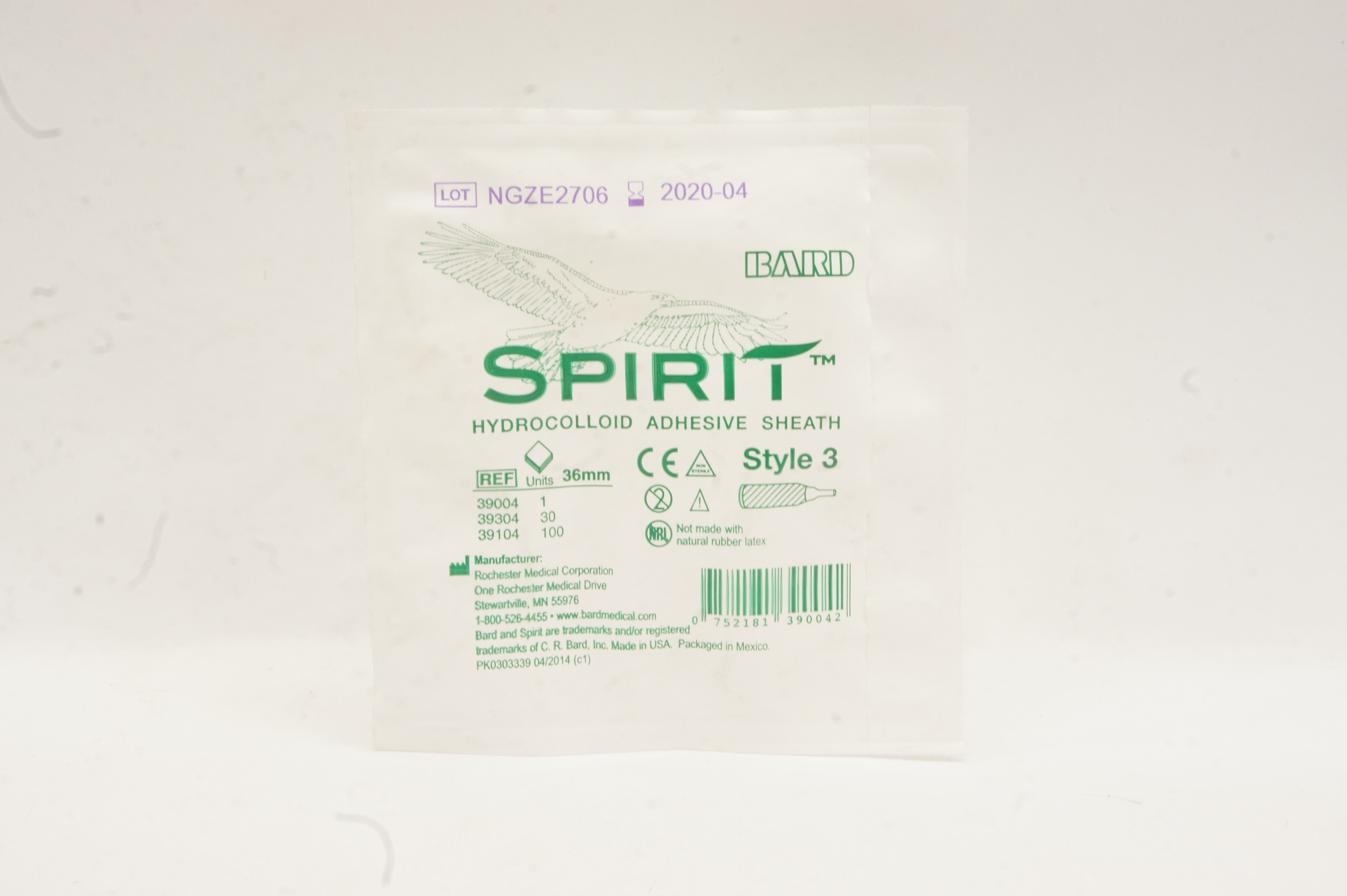 Bard 39104 Spirit Hydrocolloid Adhesive Sheath Style 3, 36mm (x)