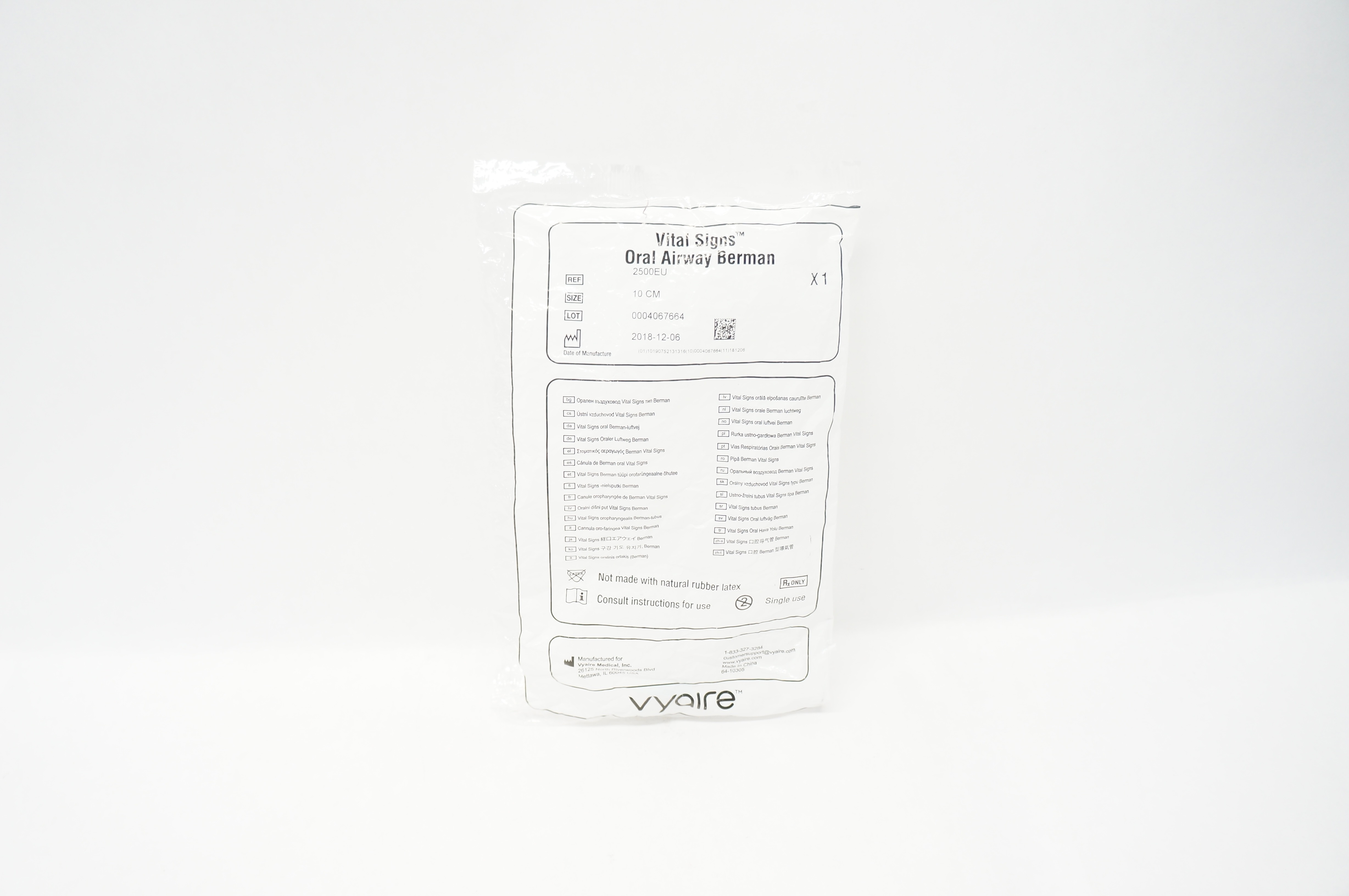 Vyaire 2500EU Vital Signs Oral Airway Berman 10cm