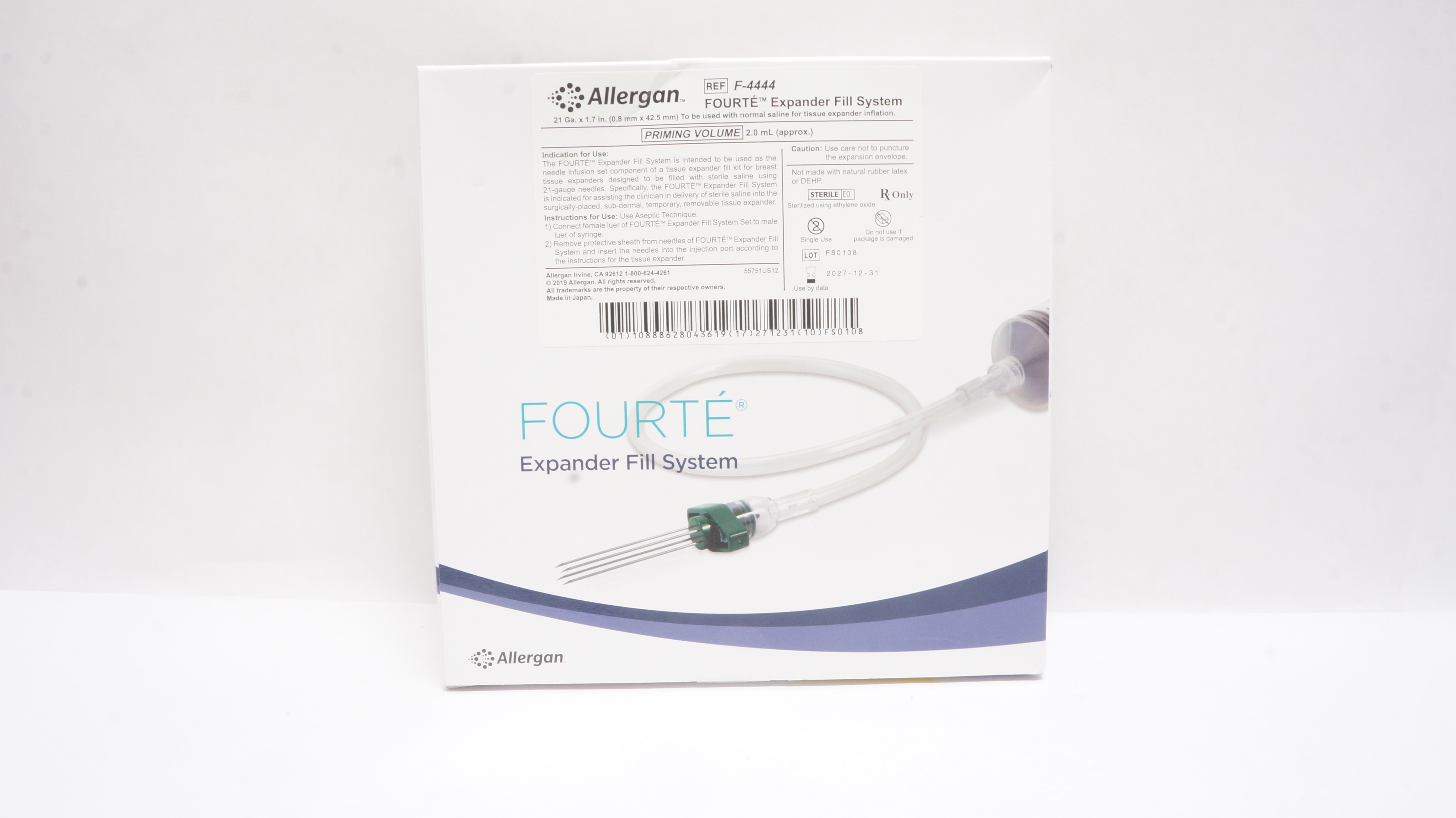 Allergan F-4444 Fourte Expander Fill System 21 Ga x 1.7inch Priming Vol. 2.0mL