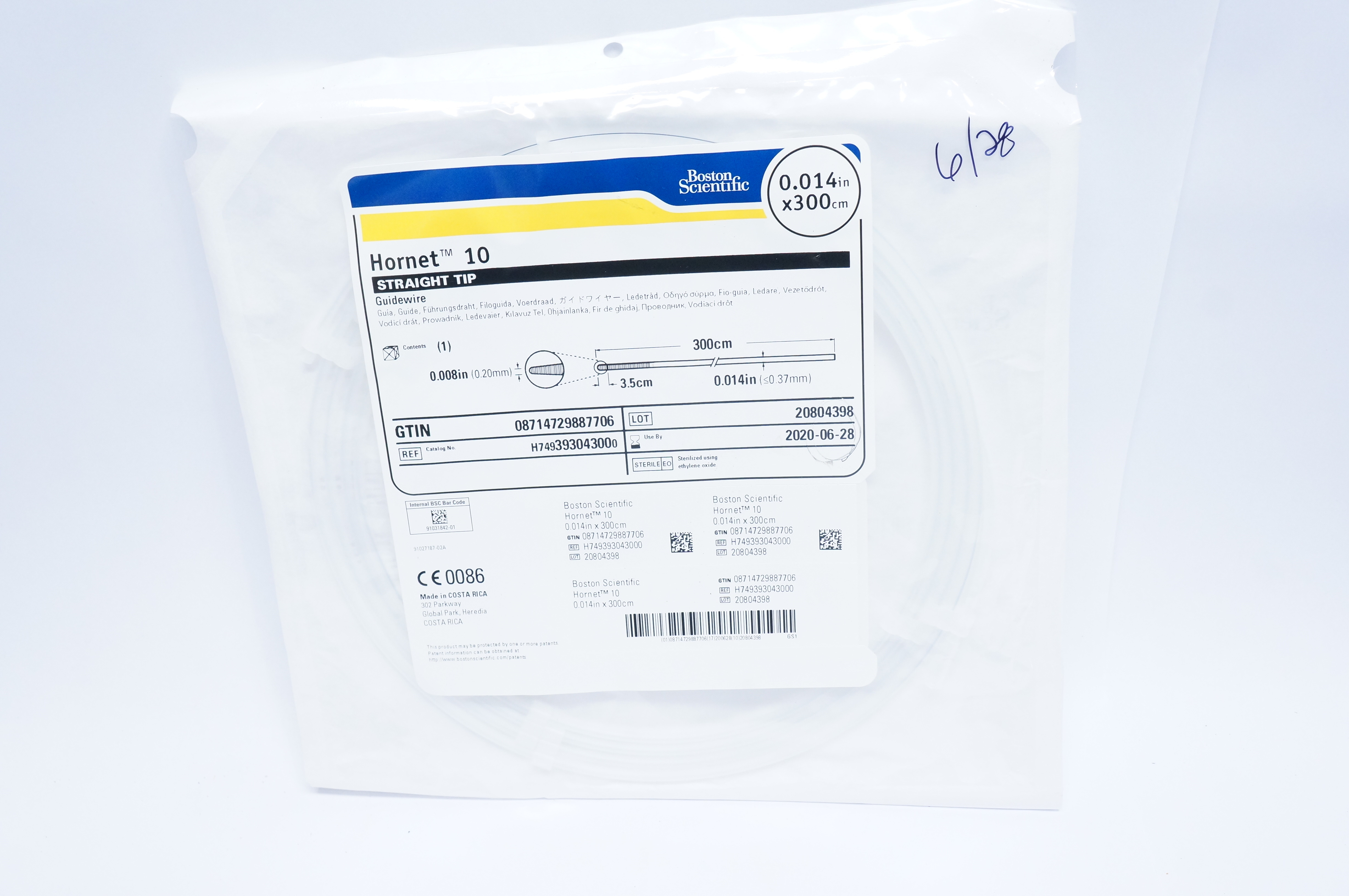 Boston Scientific 39304300 Hornet 10 Guidewire, Straight Tip 0.014inch x 300cm (x)