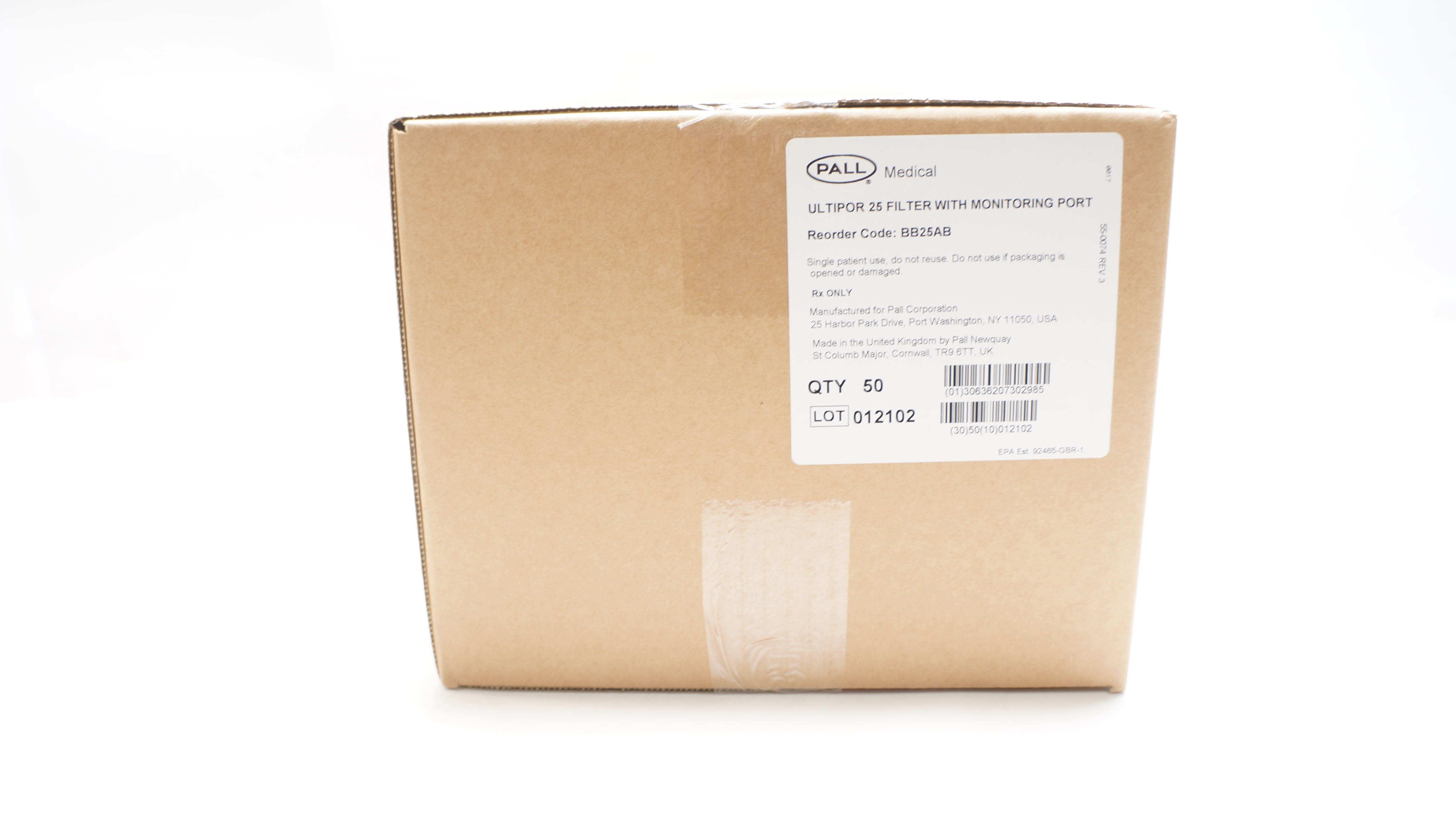 Pall Medical BB25AB Ultipor 25 Filter W/ Monitoring Port - Box of 50