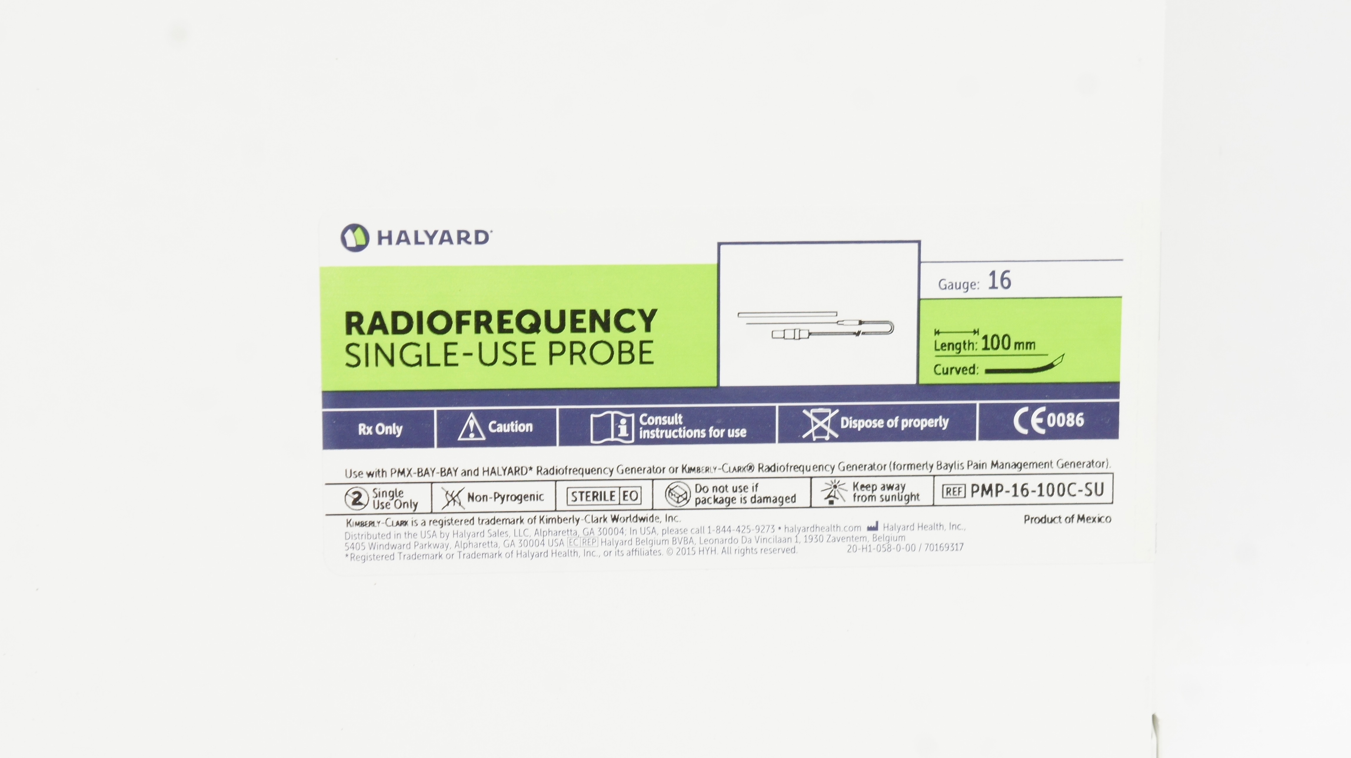 Halyard PMP-16-100C-SU Radiofrequency Single-Use Probe 16Ga x 100mm