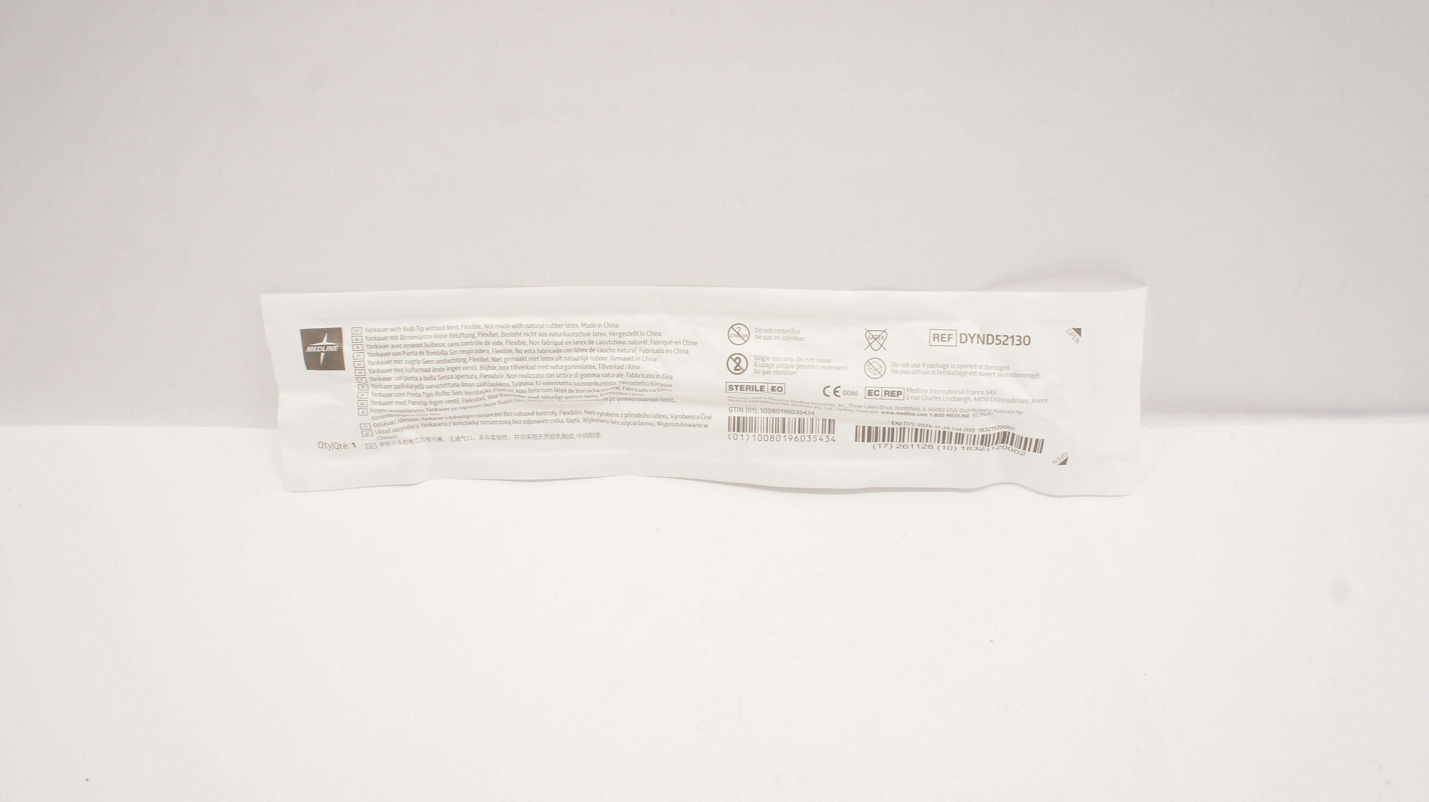 Medline DYND52130 Yankauer With Bulb Tip Without Vent, Flexible