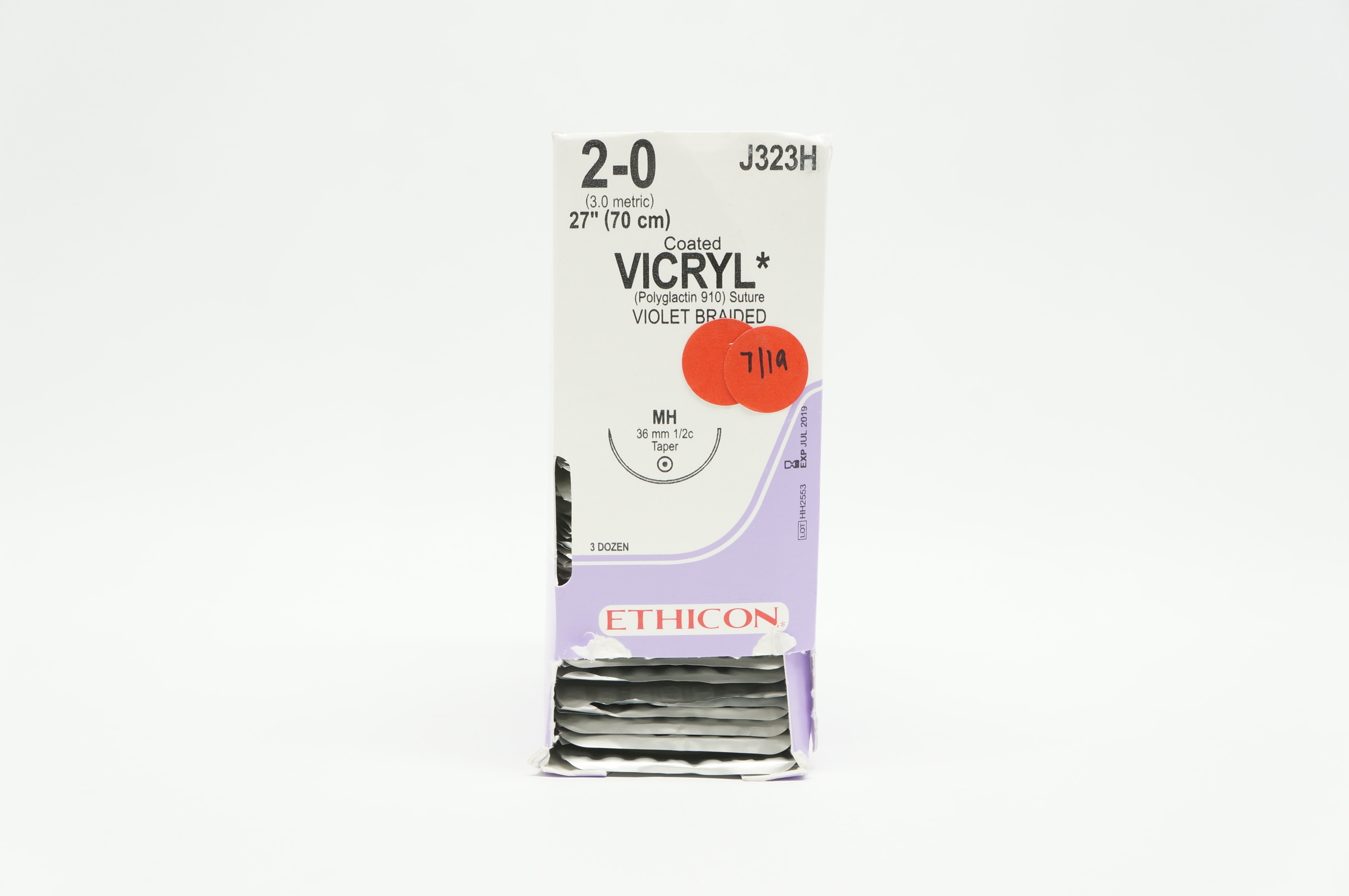 Ethicon J323H 2-0 VICRYL Stre MH 36mm 1/2c Taper 27inch (X) - Box of 36