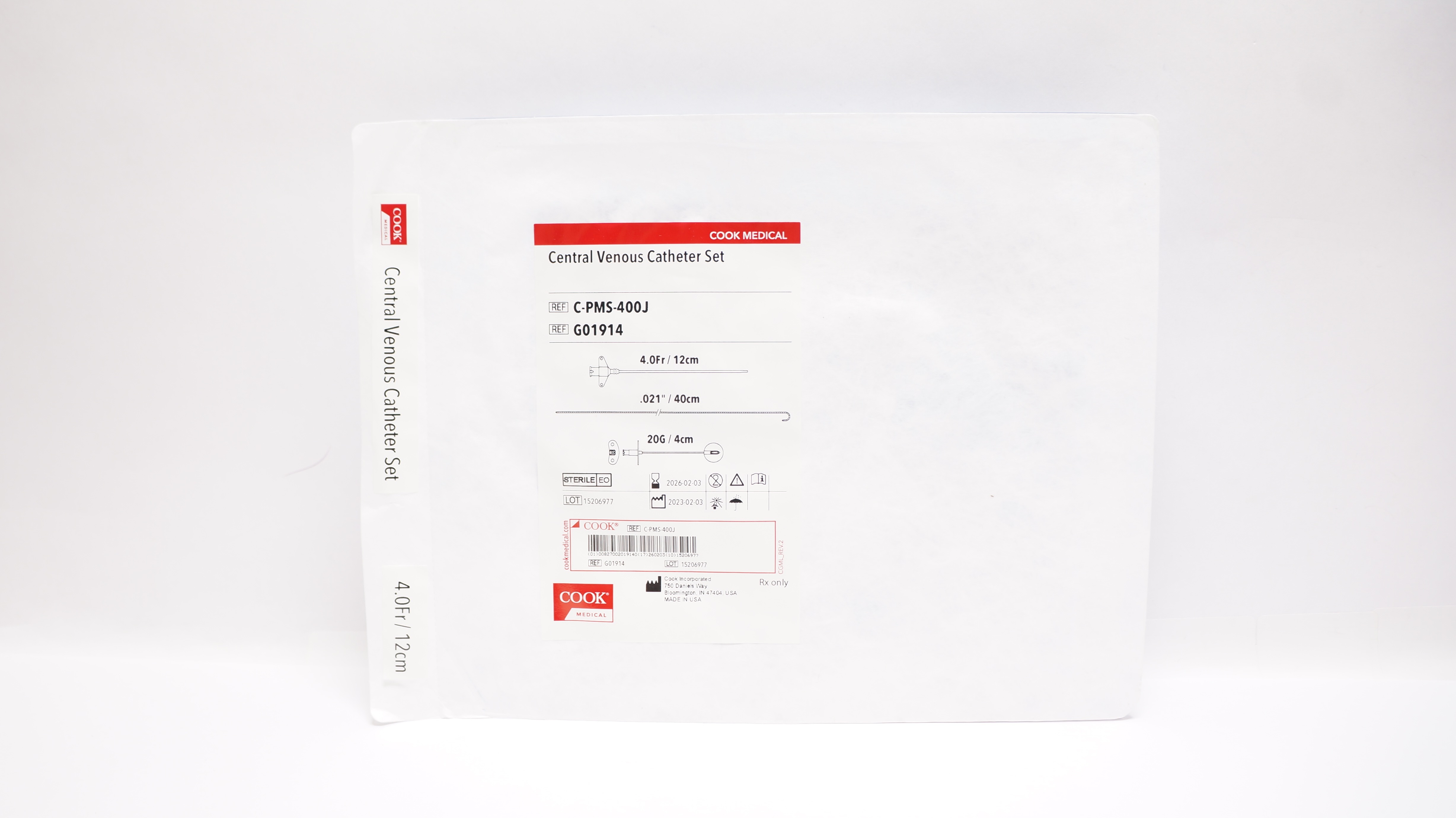 Cook Medical G01914 Central Venous Cath. Set 4.0Fr/12cm