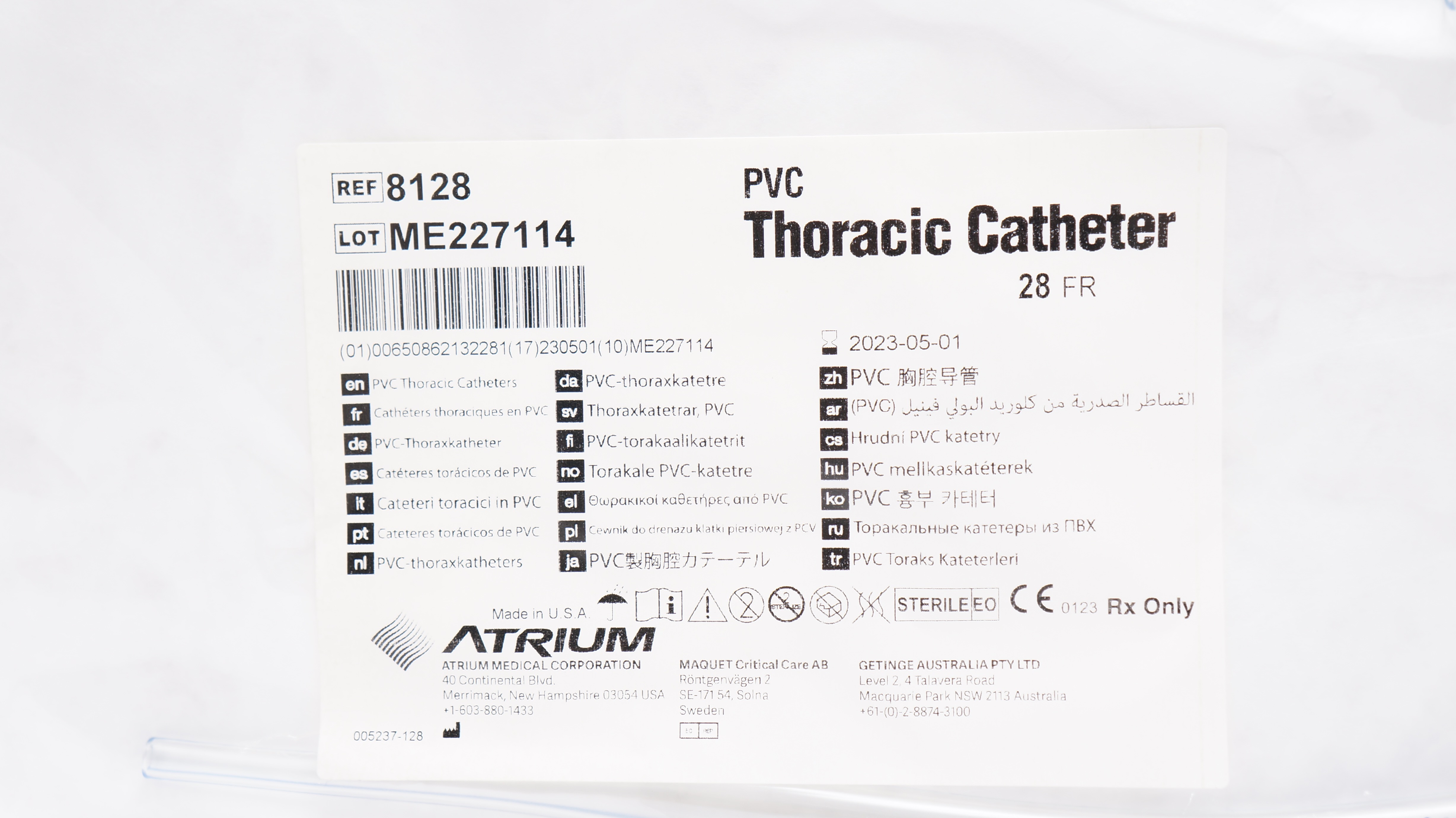 Atrium 8128 PVC Thoracic Cath. 28FR (x)