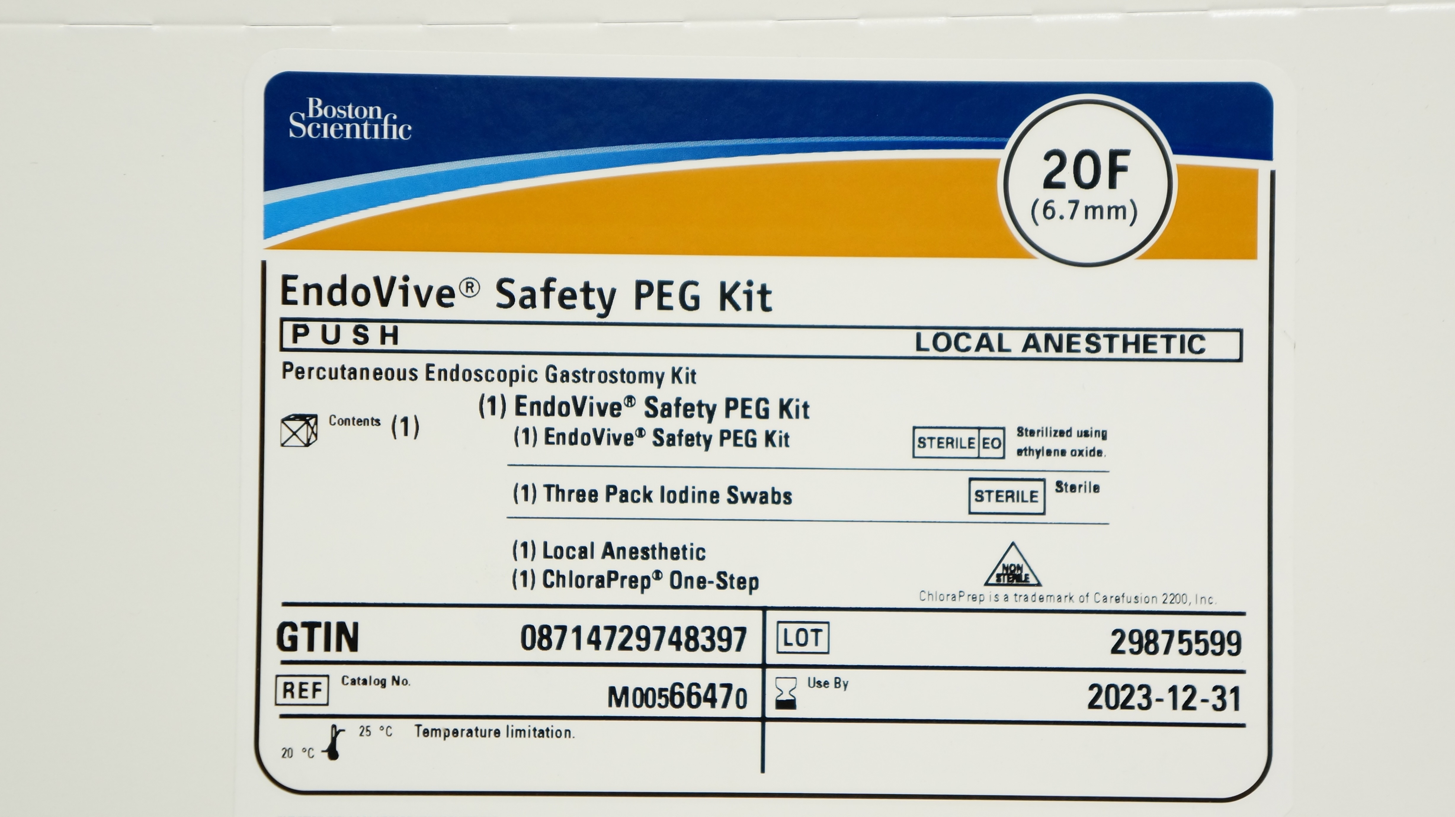 Boston Scientific M00566470 EndoVive Percutaneous Endoscopic Gastrostomy Kit 20F