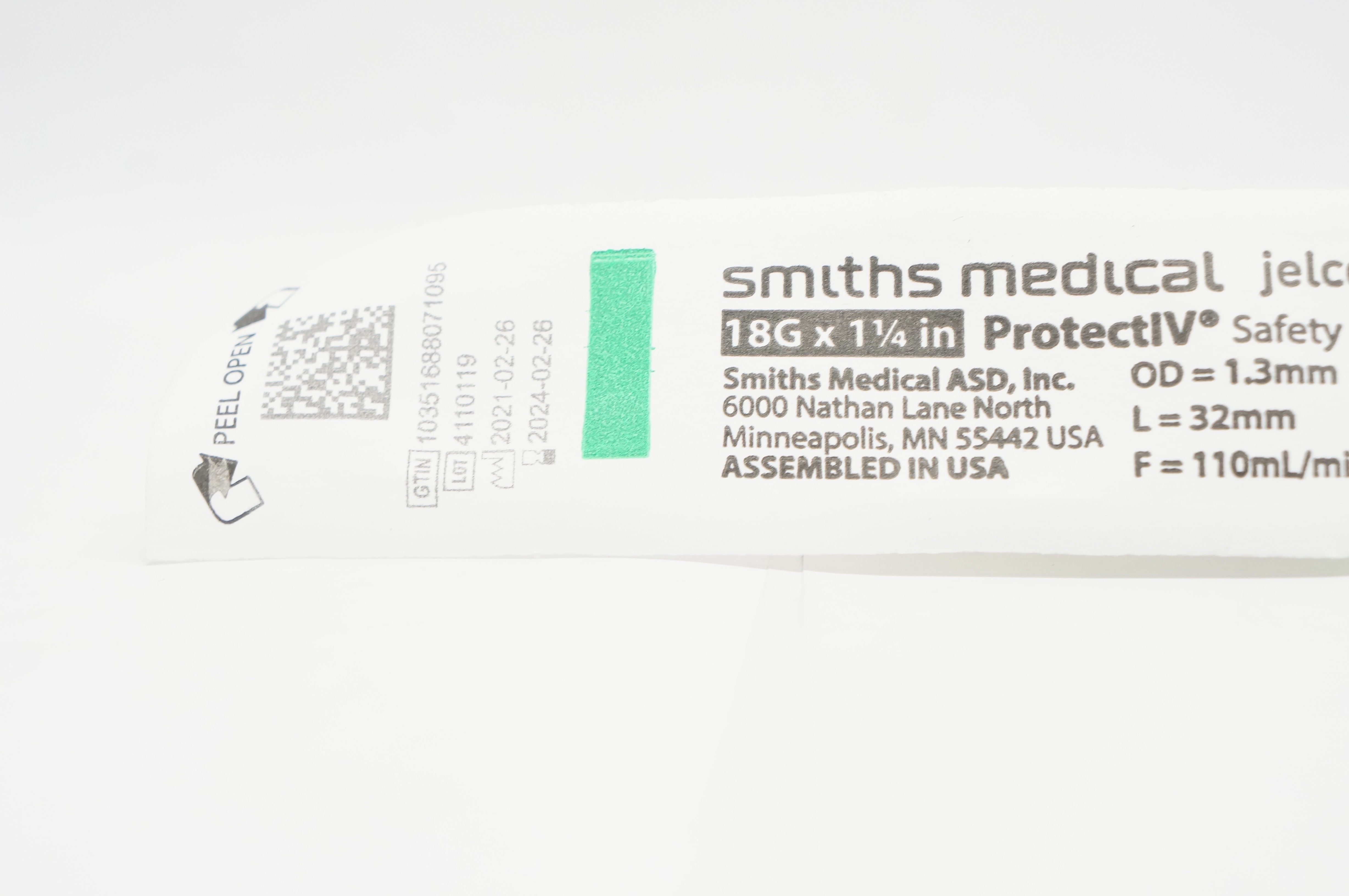 Smiths Medical 3055 Jelco ProtectIV Safety IV Cath. Radiopaque 18G x 1-1/4inch