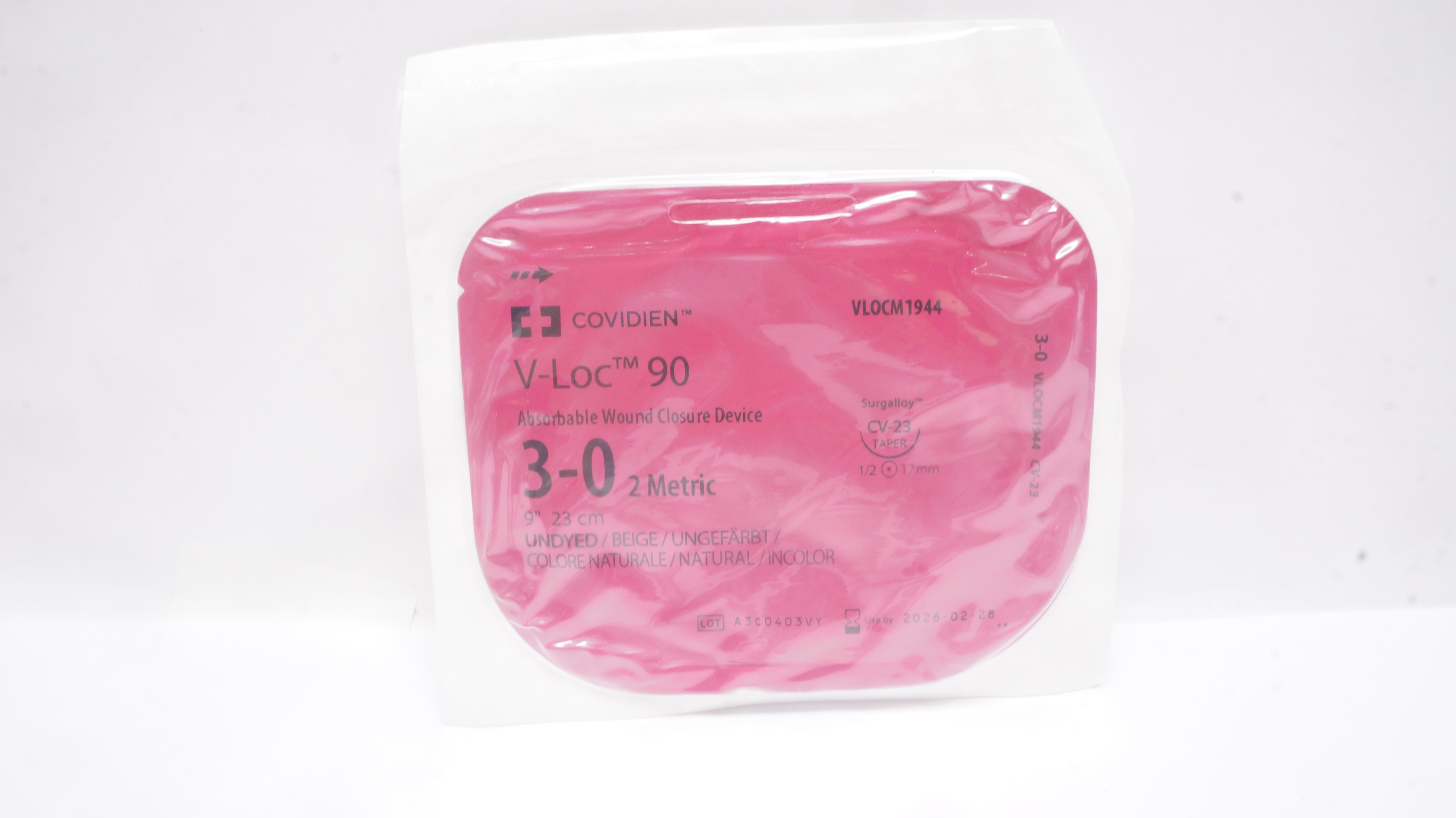Covidien VLOCM1944 3-0 V-Loc 90 Absorbable Wound, CV-23, 1/2c 17mm
