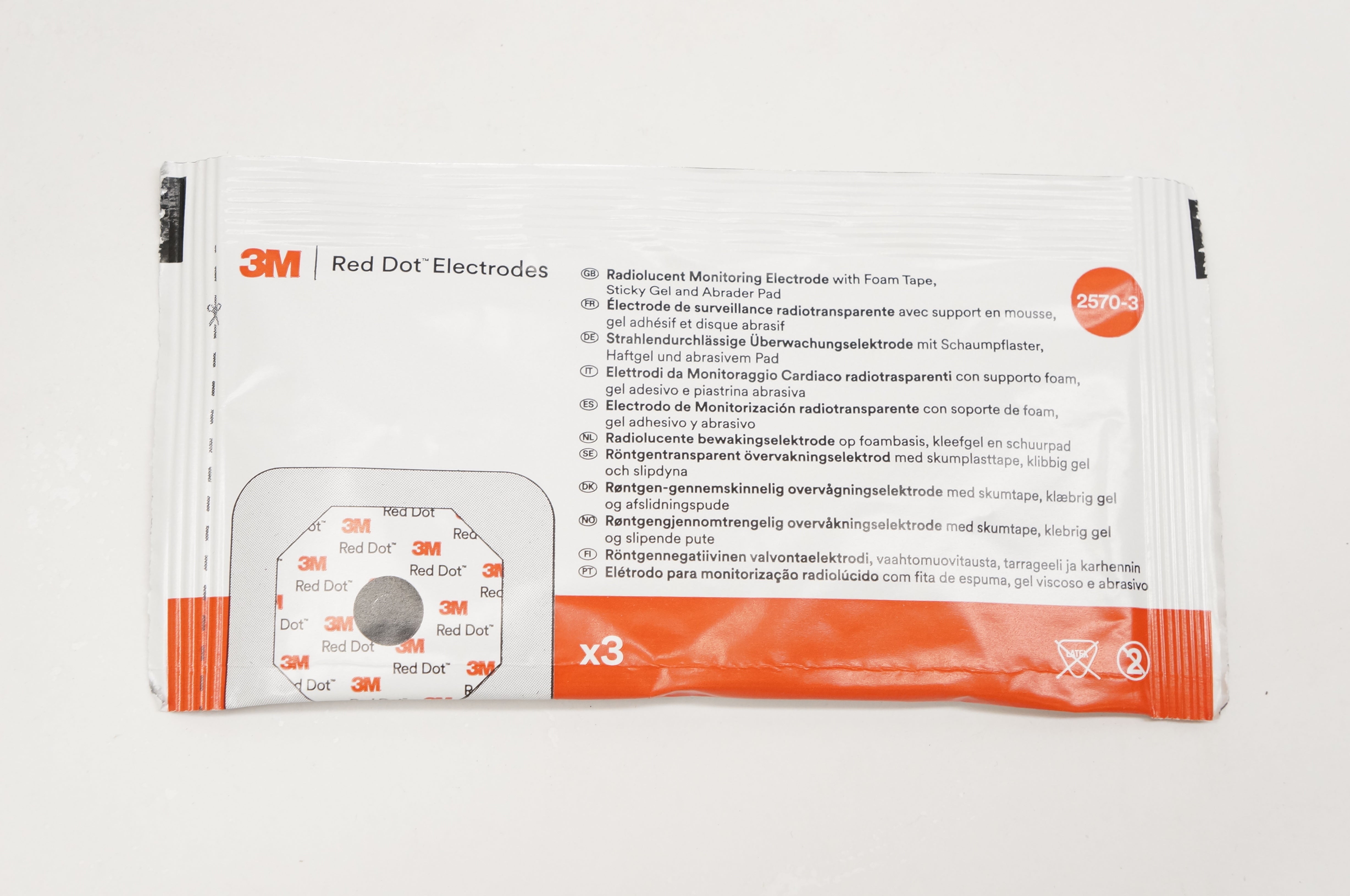 3M 2570-3 Foam Monitoring Electrode, Radiolucent, 1.6 inch x 1.36 inch