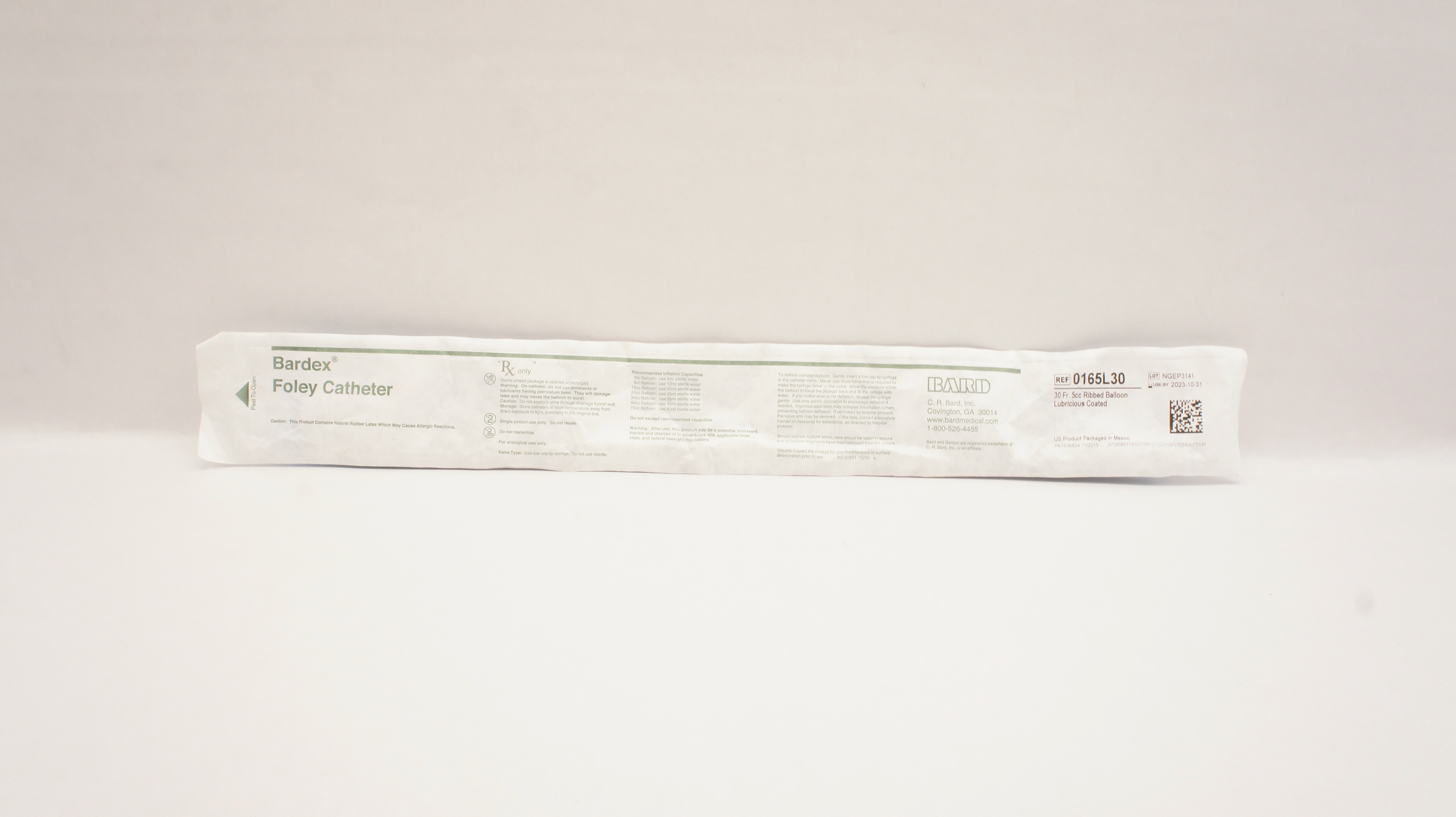 Bard 0165L30 Foley Cath. Ribbed Balloon Lubricious Coated, 30Fr. 5cc Balloon (x)