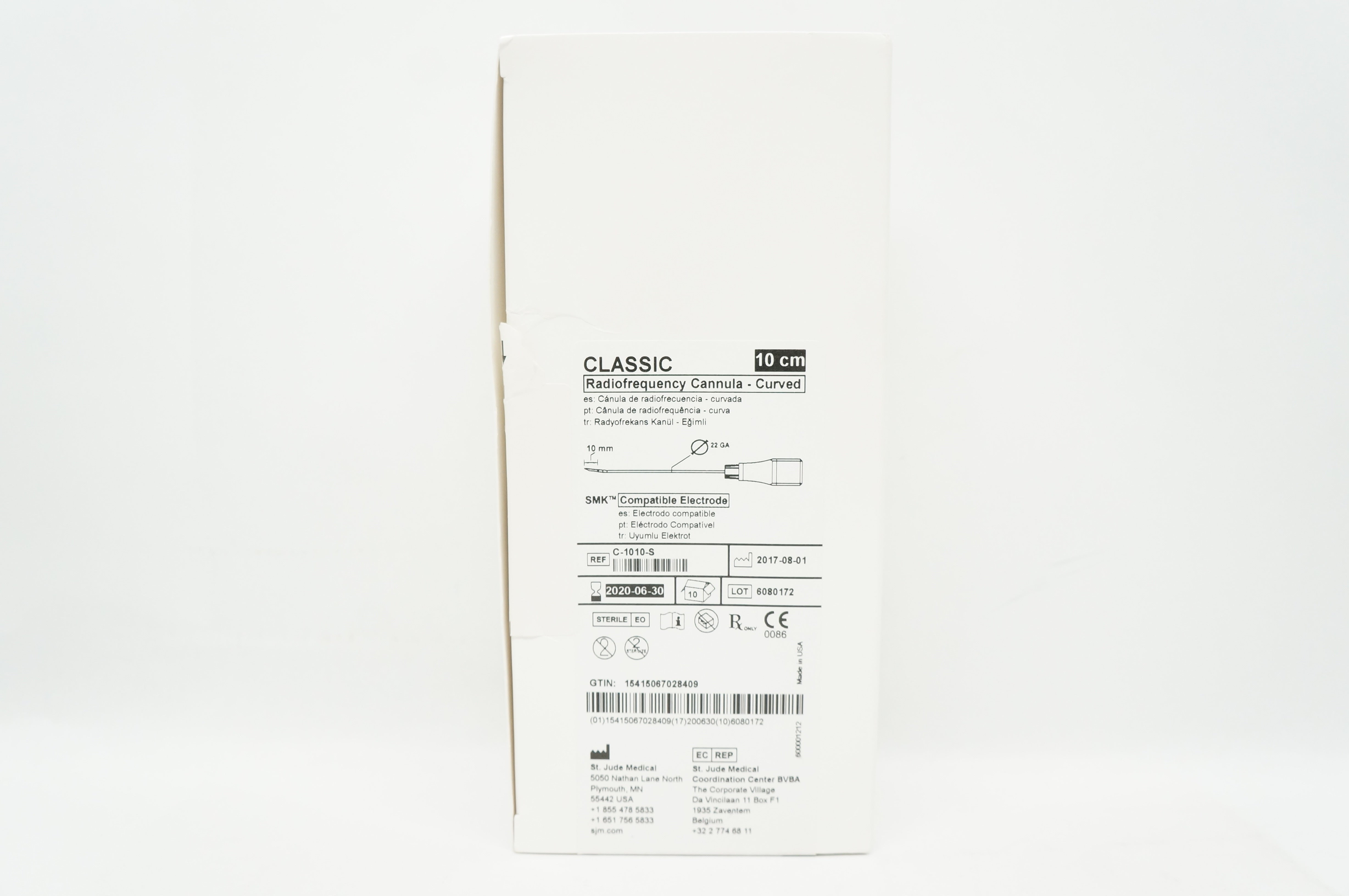 Abbott C-1010-S Classic Radiofrequency Cannula-Curved 22GA x 10cm (x)- Box of 10